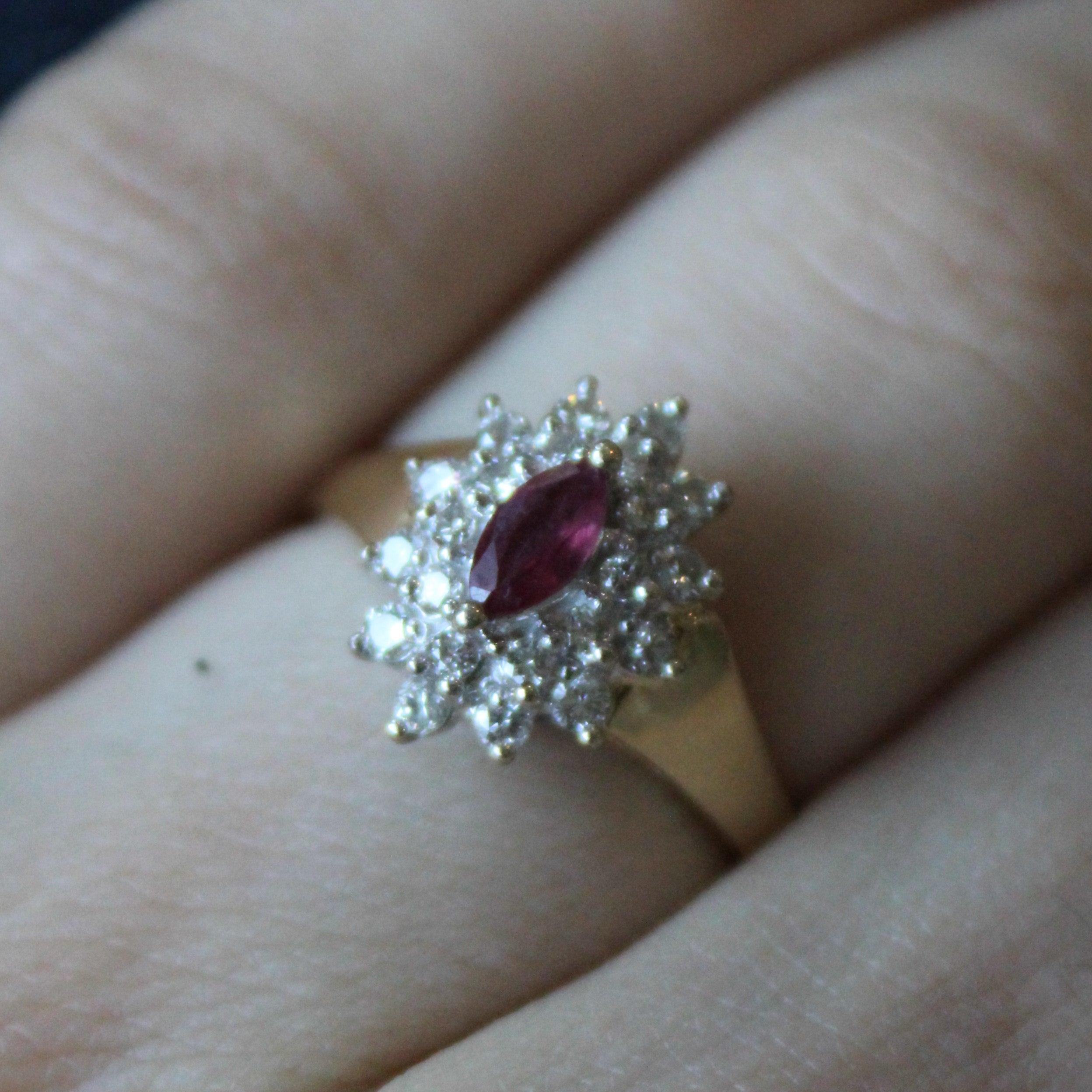 Diamond & Synthetic Ruby Tapered Halo Ring | 0.32ctw, 0.25ct | SZ 7.5 |