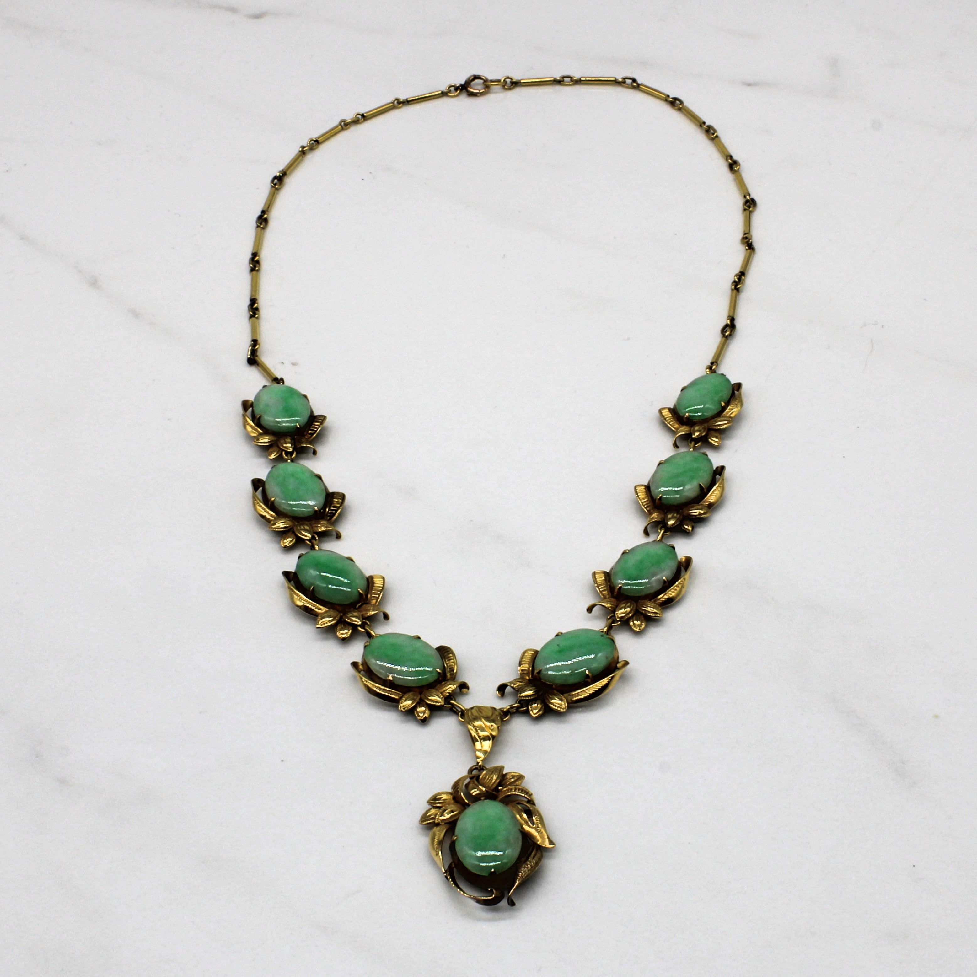 Jadeite Cabochon Bar Link Necklace | 18.50ctw | 17" |