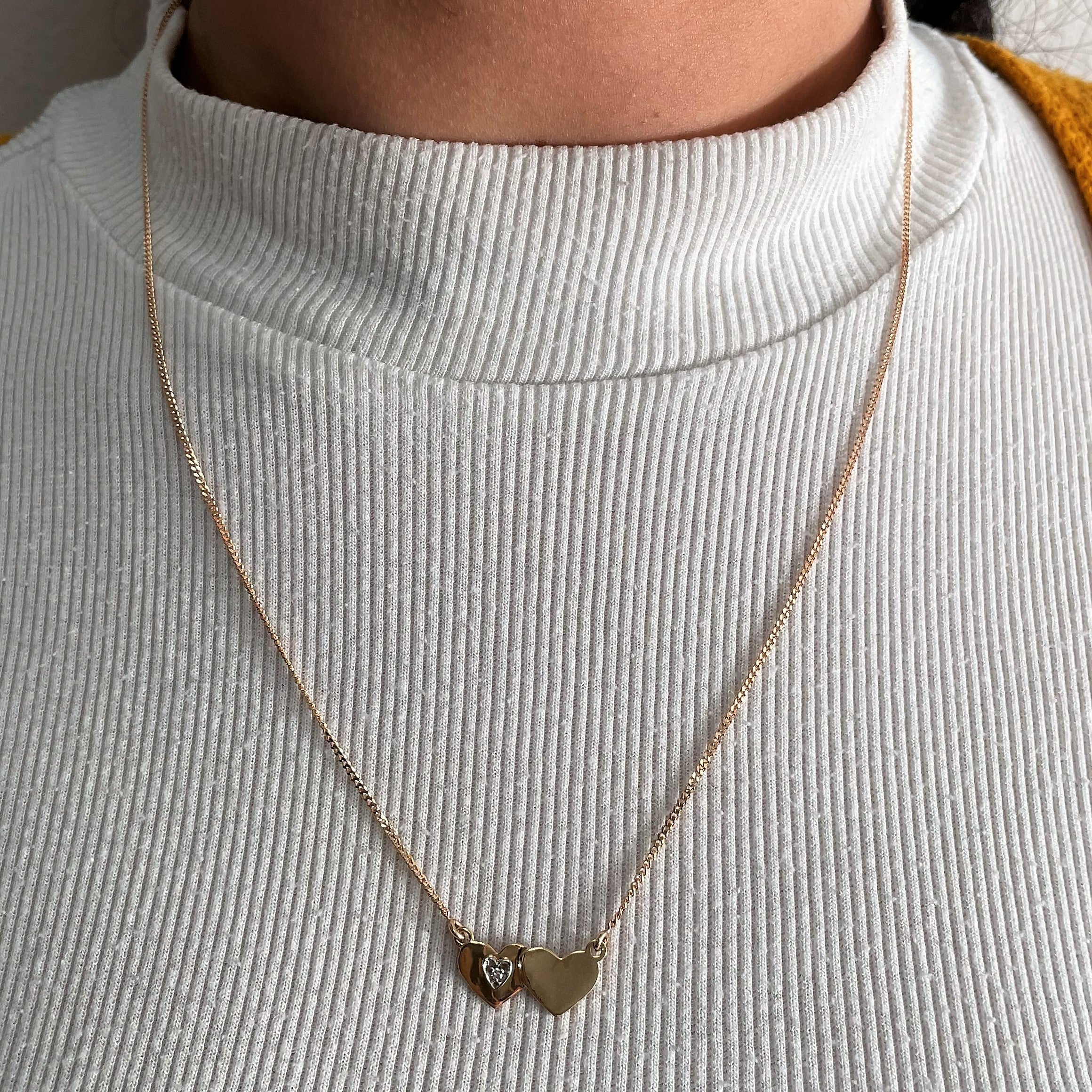 Diamond Double Heart Necklace | 0.015ct | 18" |