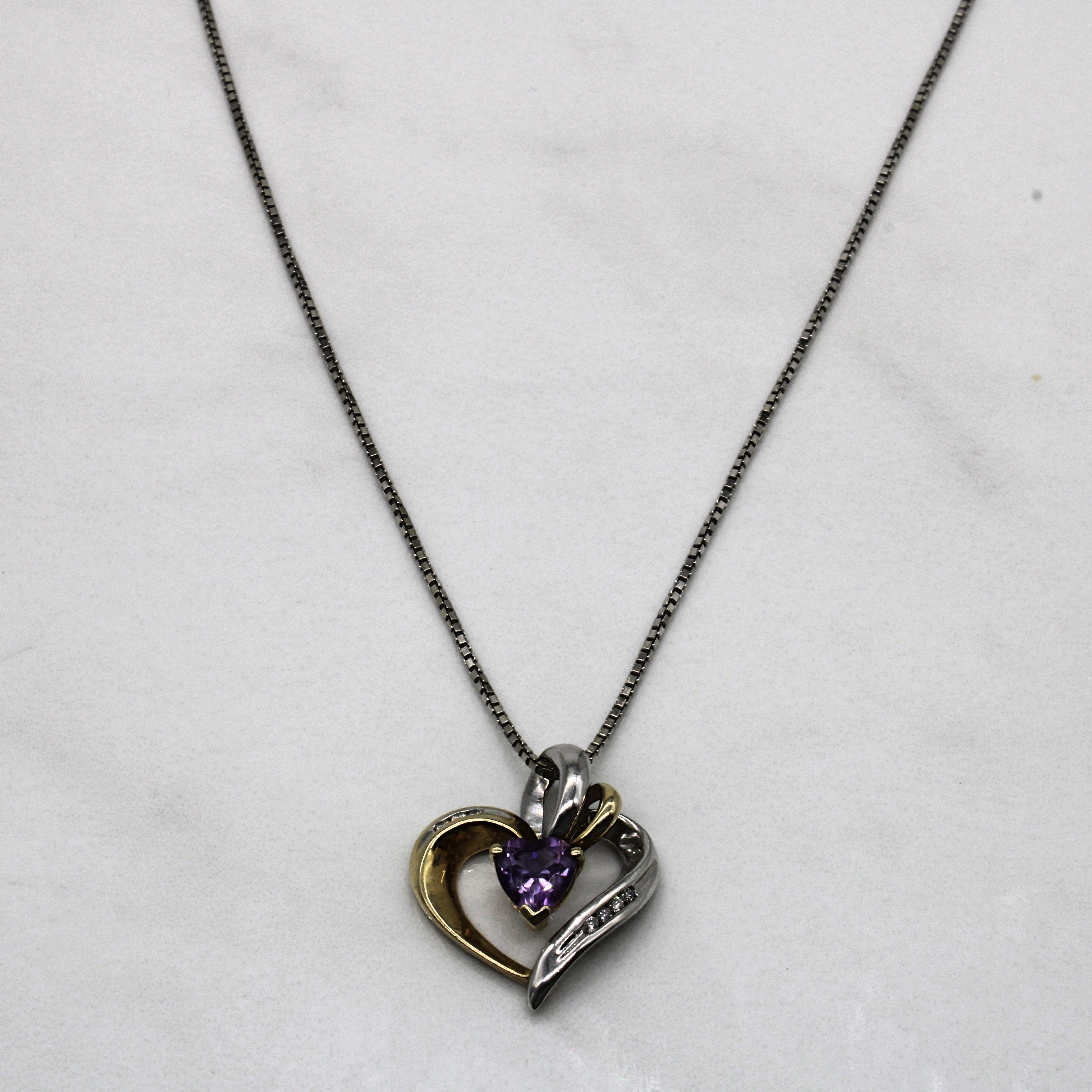 Amethyst & Diamond Open Heart Pendant Necklace | 0.60ct, 0.05ctw | 16"