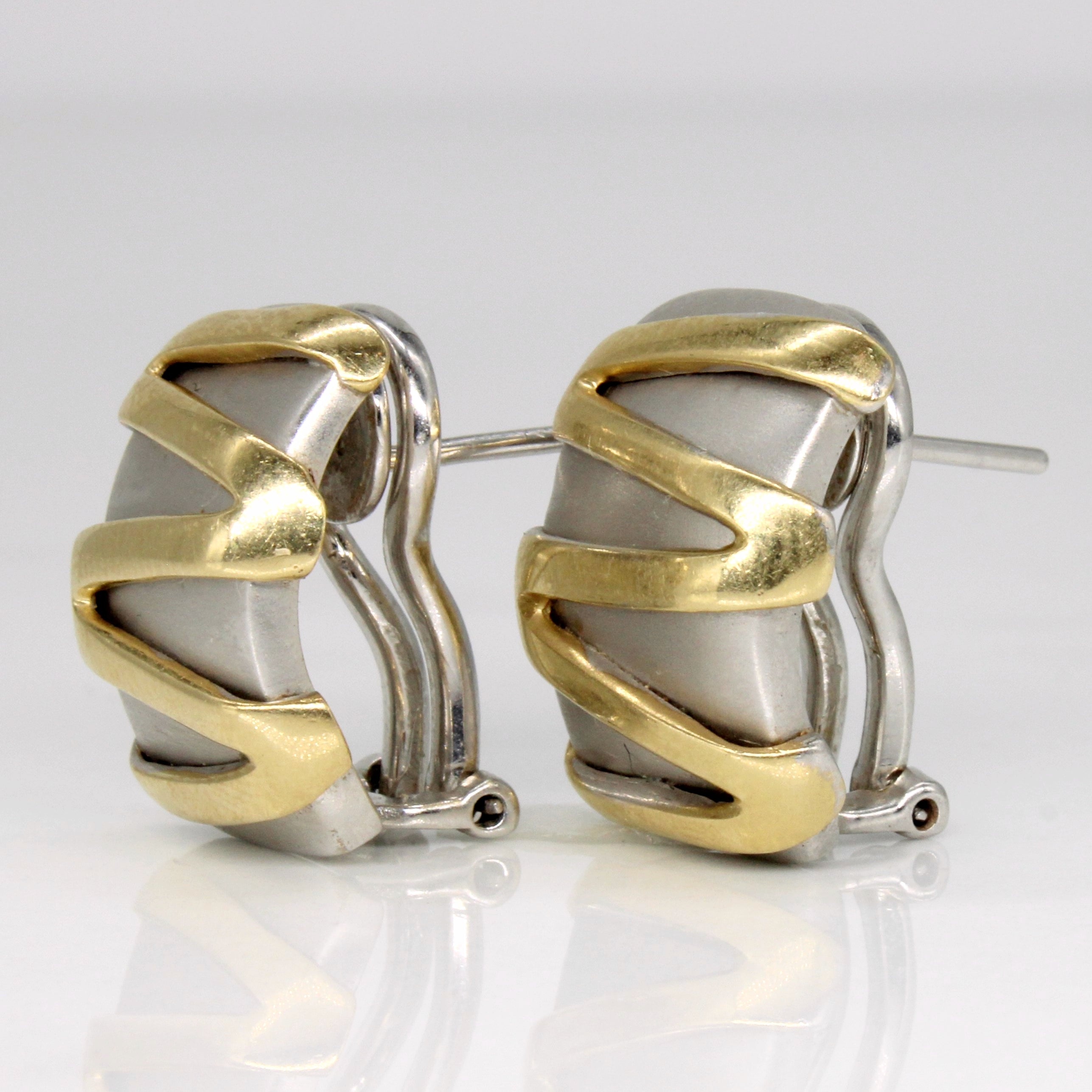 Two Tone Gold Omega Back Earrings |