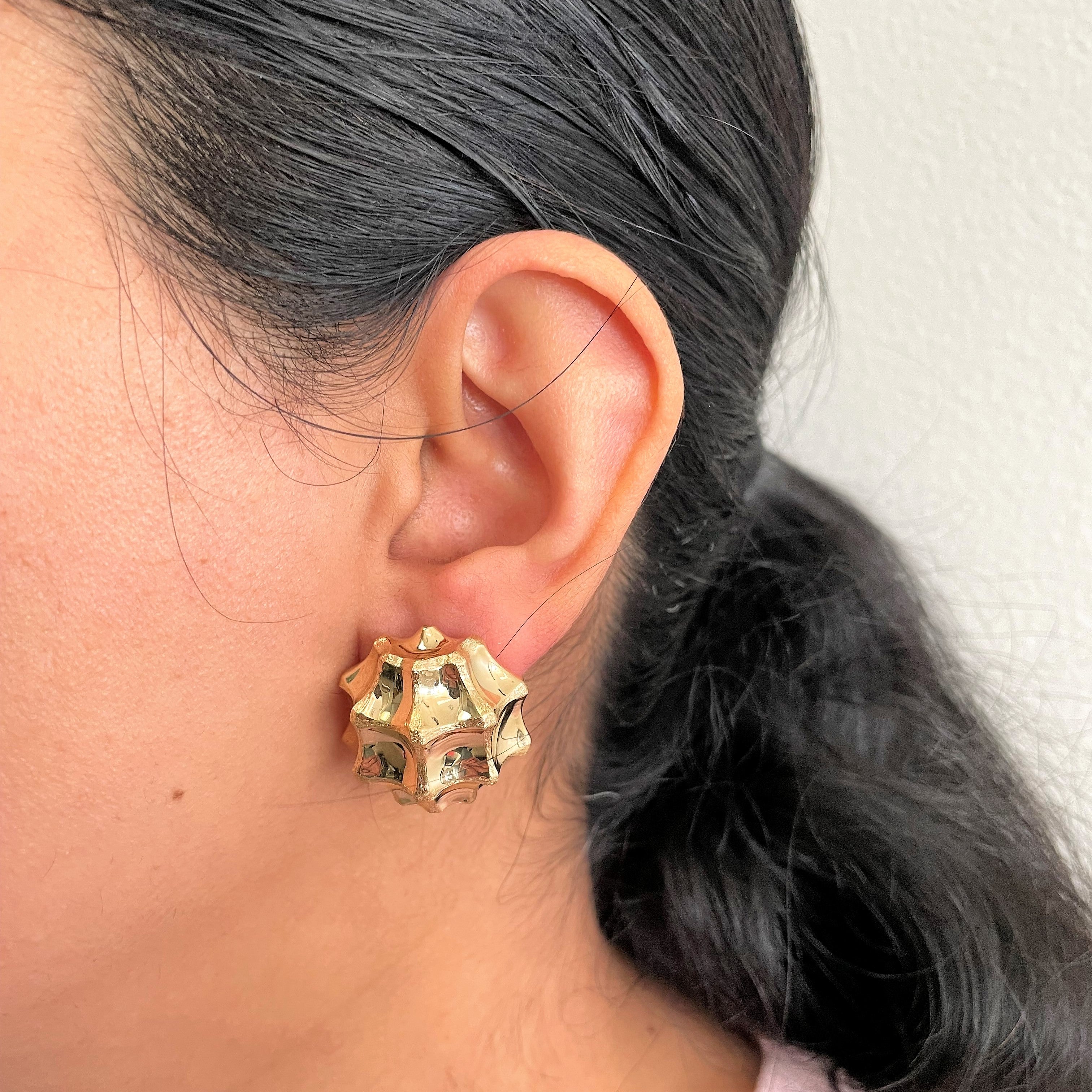 Textured Gold Dome Earrings |