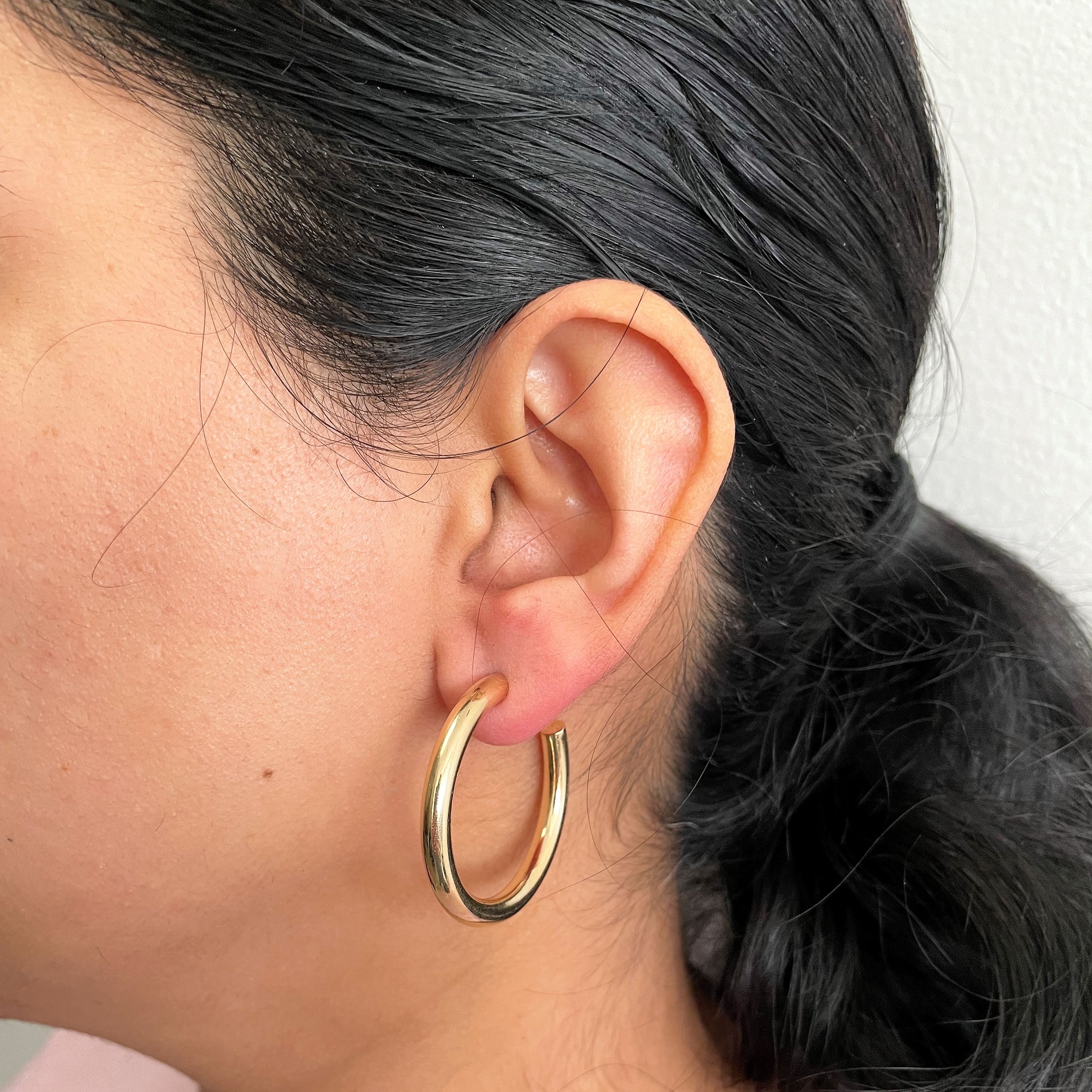 Yellow Gold Semi Hoop Earrings |