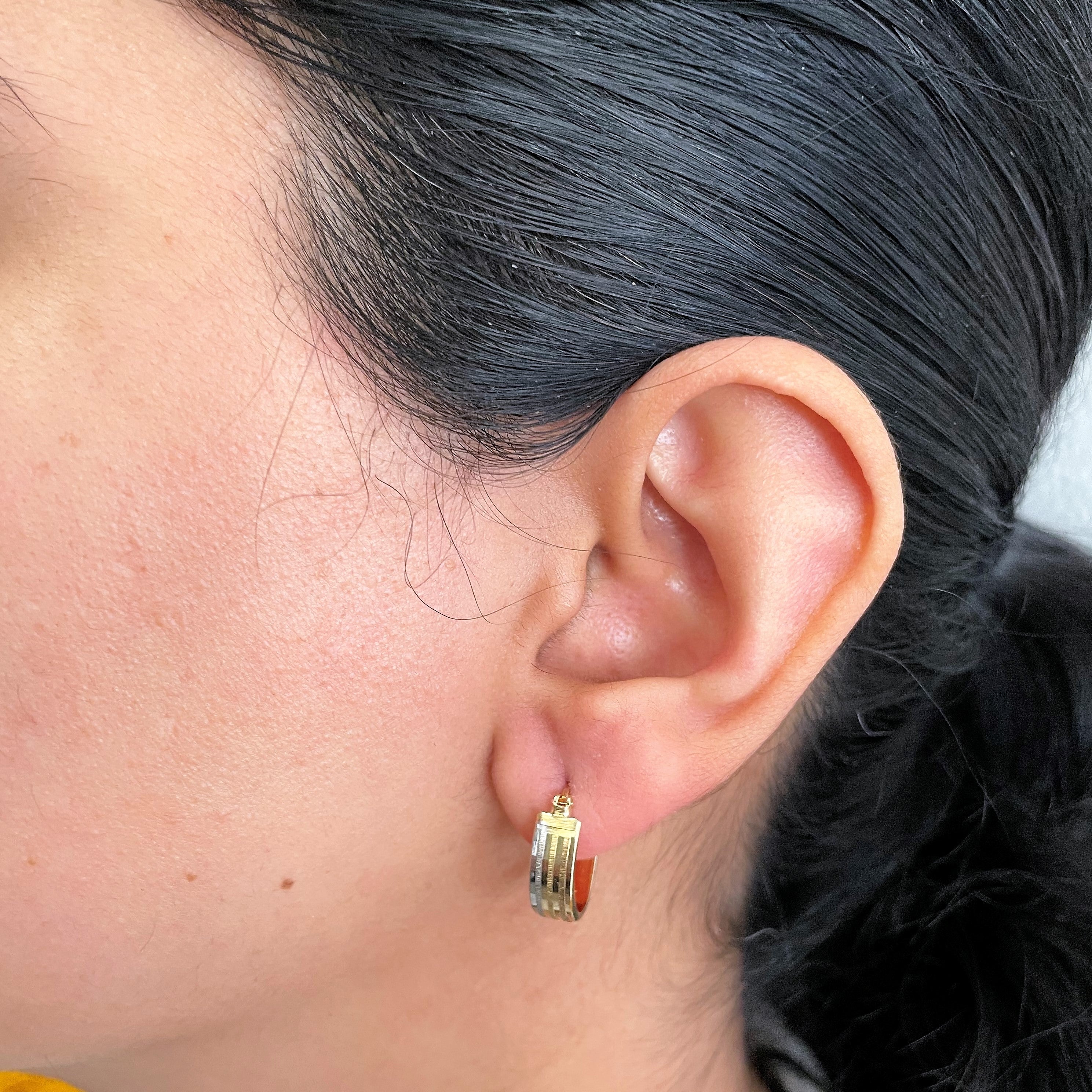 Tri Tone Gold Huggie Earrings |