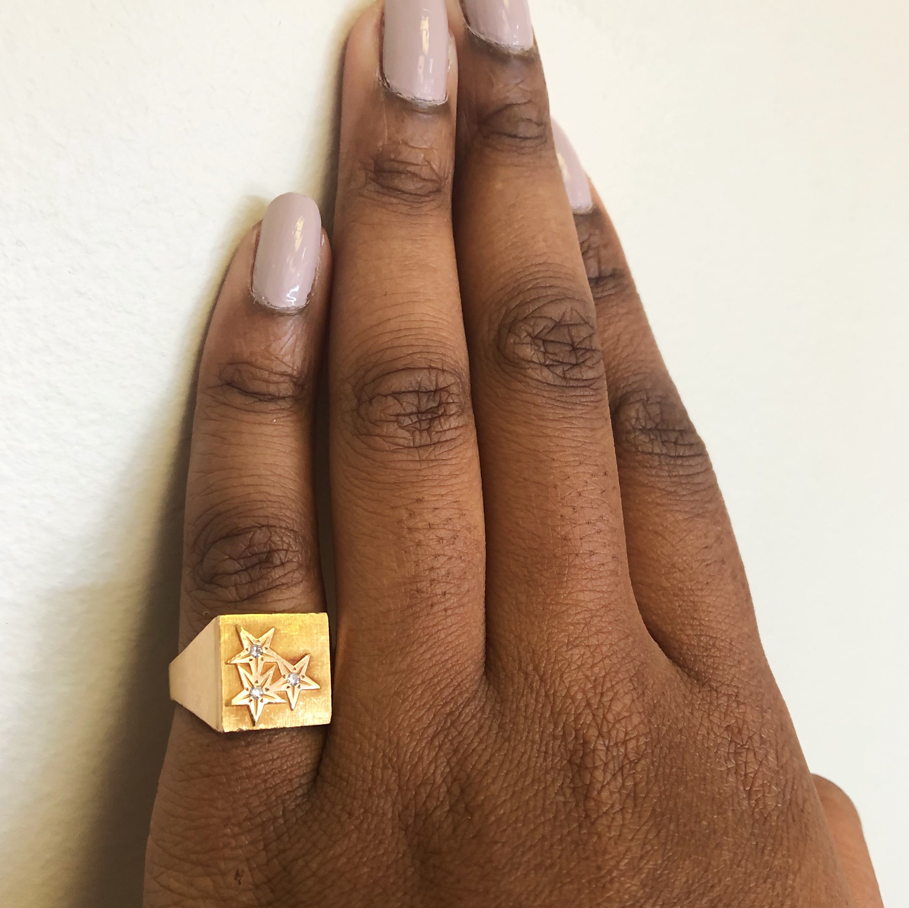 Birks' Star Engraved Diamond Signet Ring | 0.03ctw | SZ 7.25 |