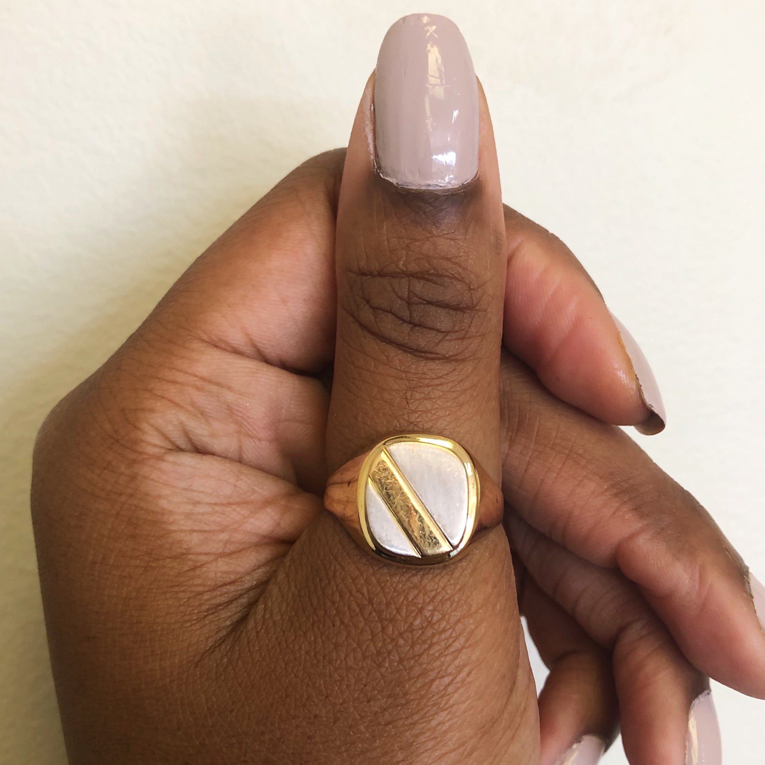 Two Tone Diagonal Detailed Signet Ring | SZ 12.5 |