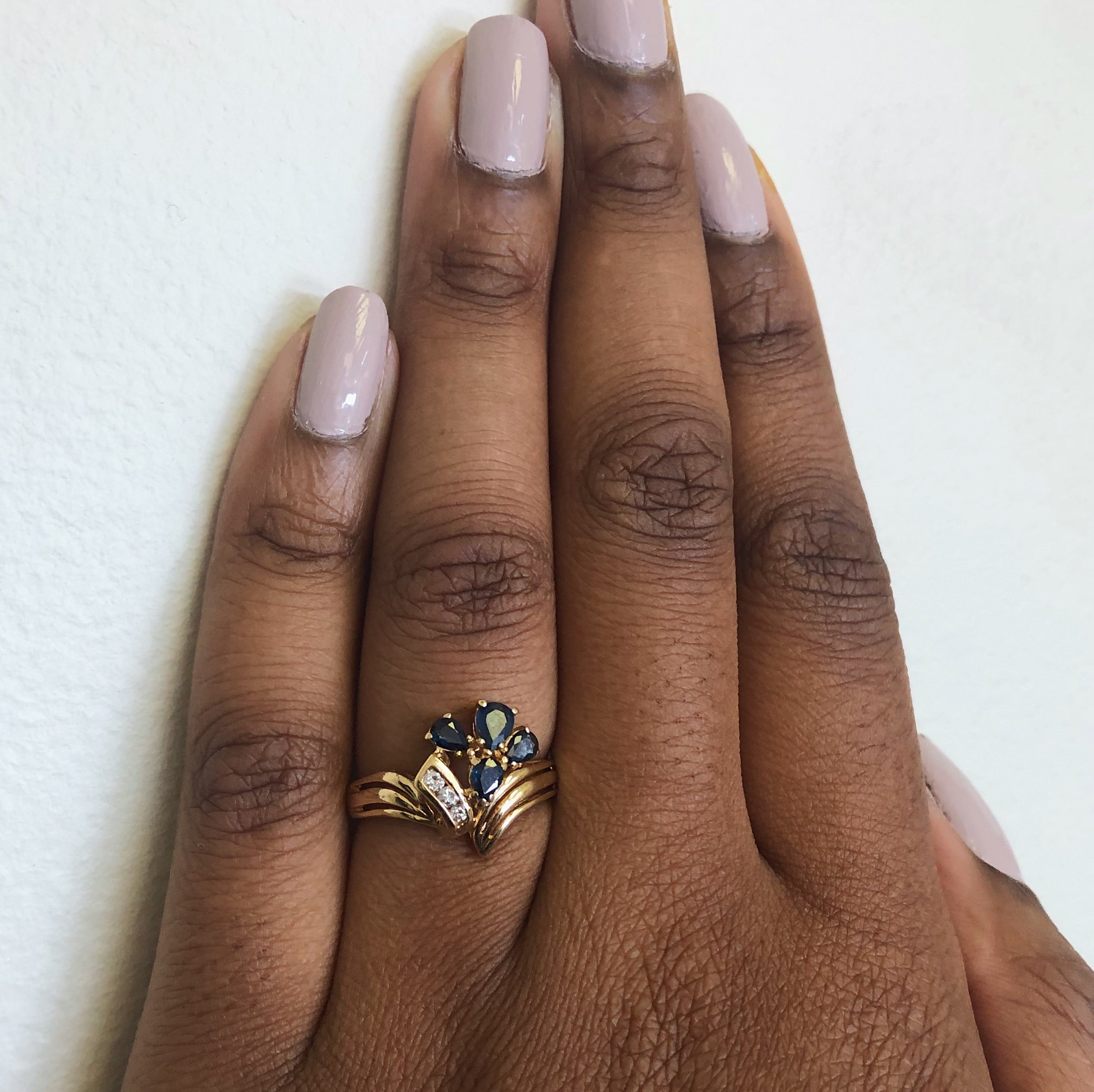 Blue Sapphire & Diamond Chevron Ring | 0.75ctw, 0.06ctw | SZ 9 |