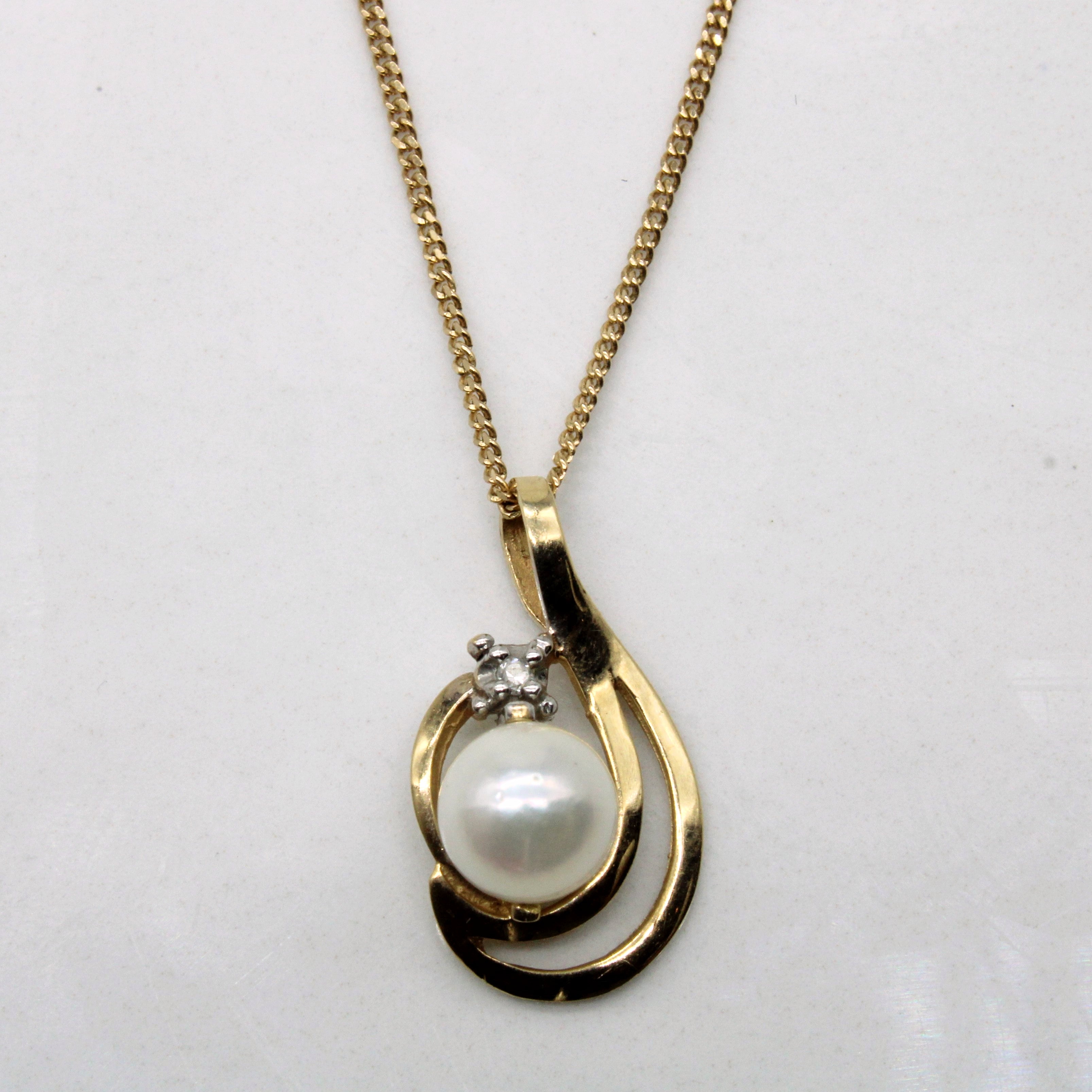 Pearl & Diamond Necklace | 0.01ct | 18" |