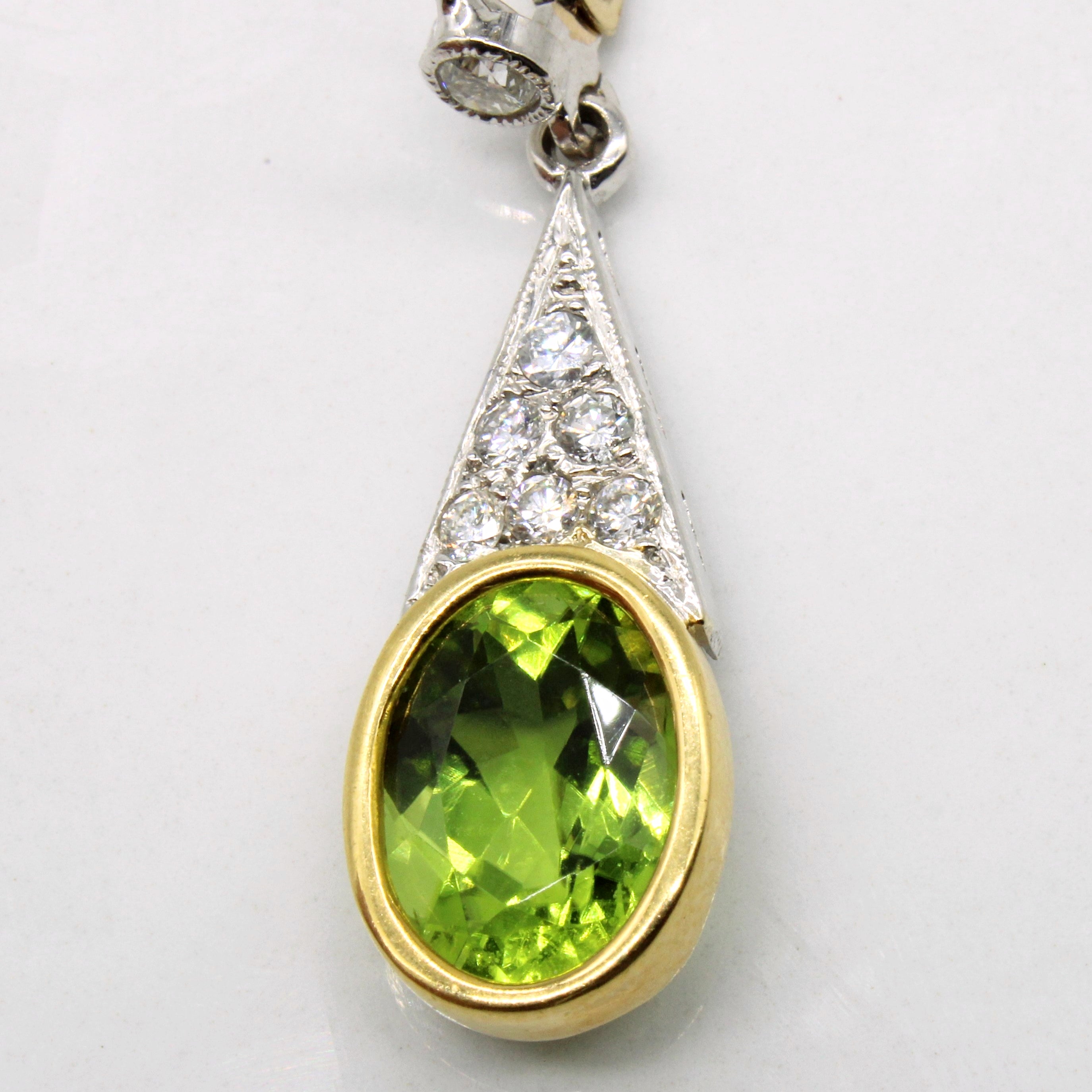 Peridot & Diamond Drop Earrings | 6.60ctw, 0.68ctw |