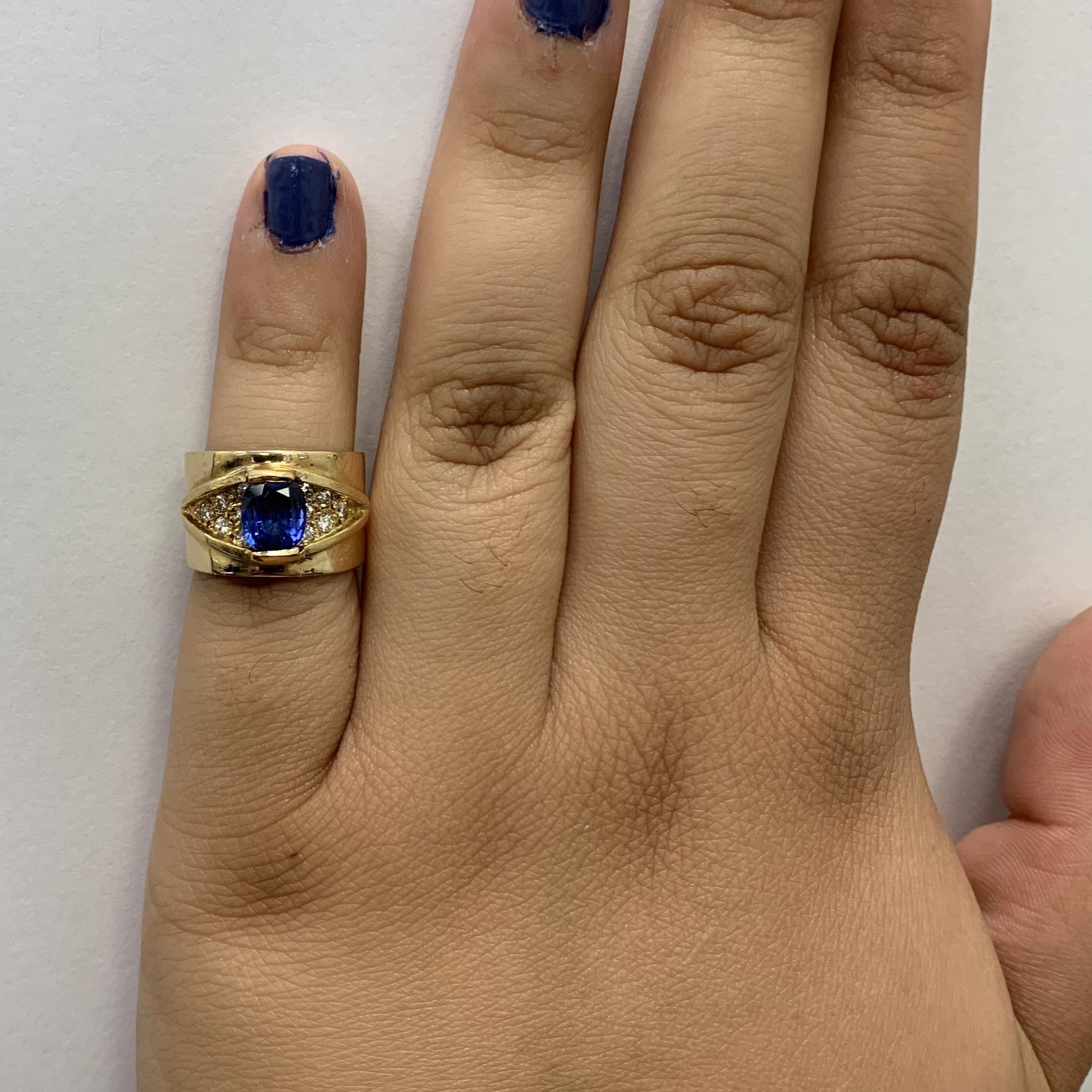 Tanzanite & Diamond Eye Cigar Band | 1.30ct, 0.30ctw | SZ 4.75 |