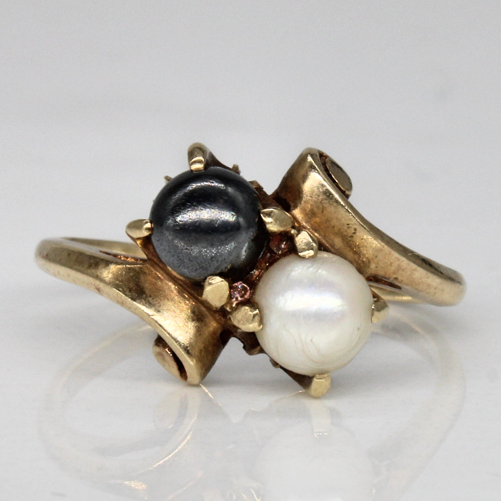 Hematite & Pearl Toi et Moi Ring | 1.70ct | SZ 6.25 |