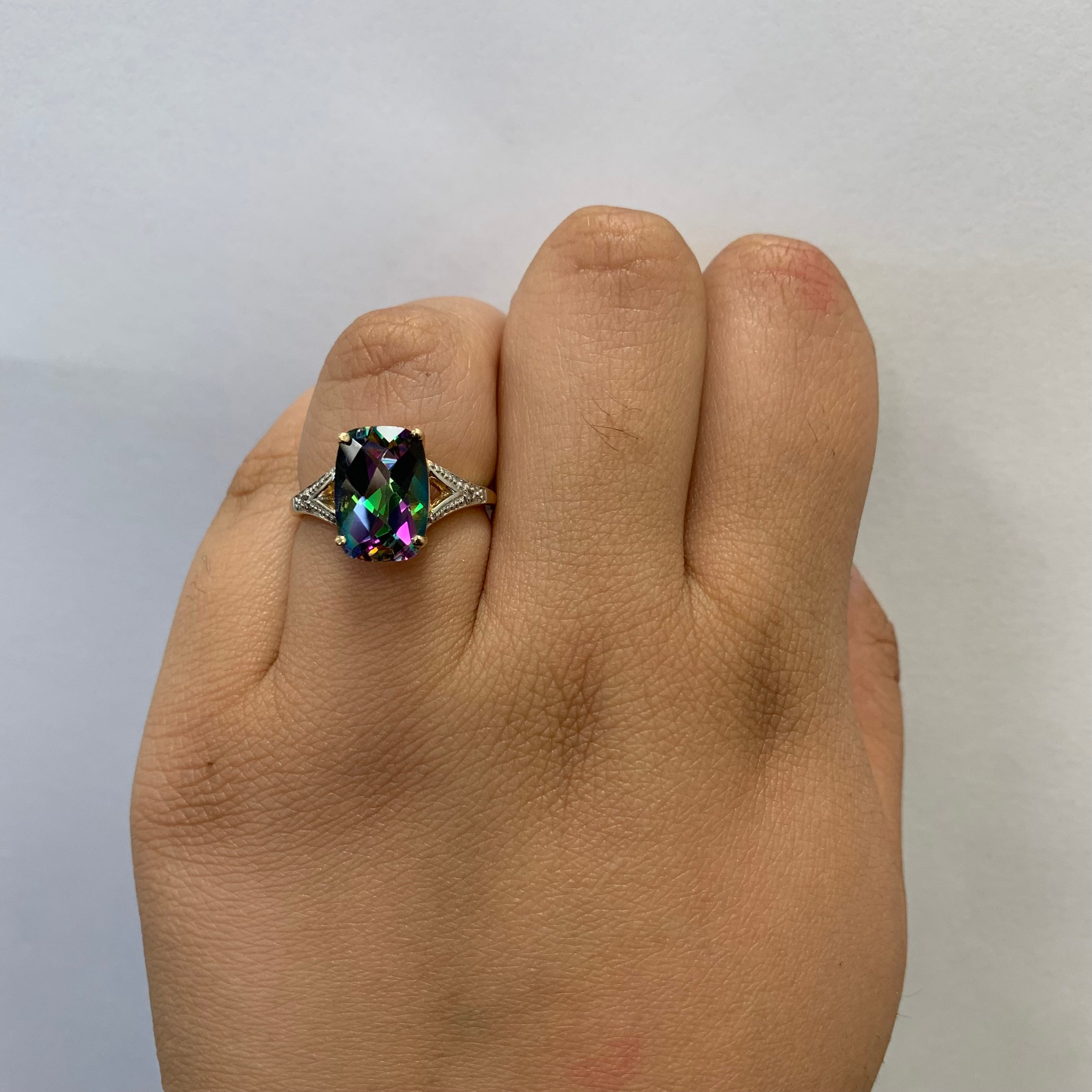 Mystic Topaz & Diamond Split Shank Ring | 4.75ct, 0.01ctw | SZ 8.5 |
