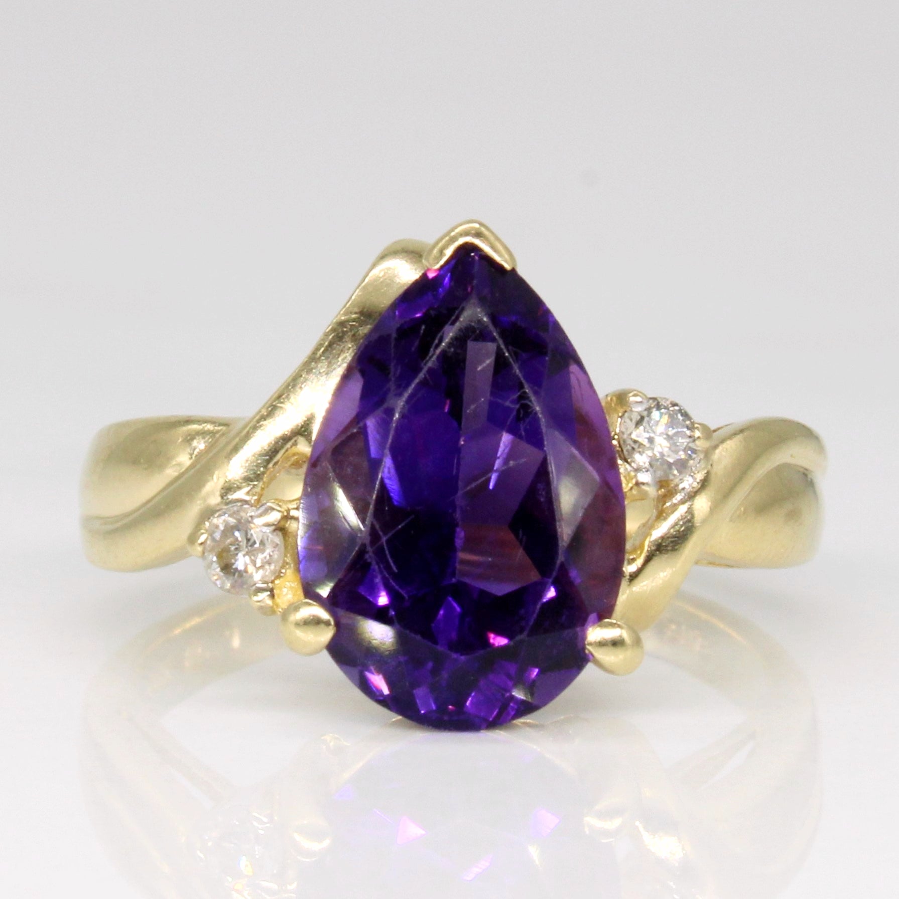 Pear Cut Amethyst & Diamond Bypass Ring | 2.75ct, 0.04ctw | SZ 5.5 |
