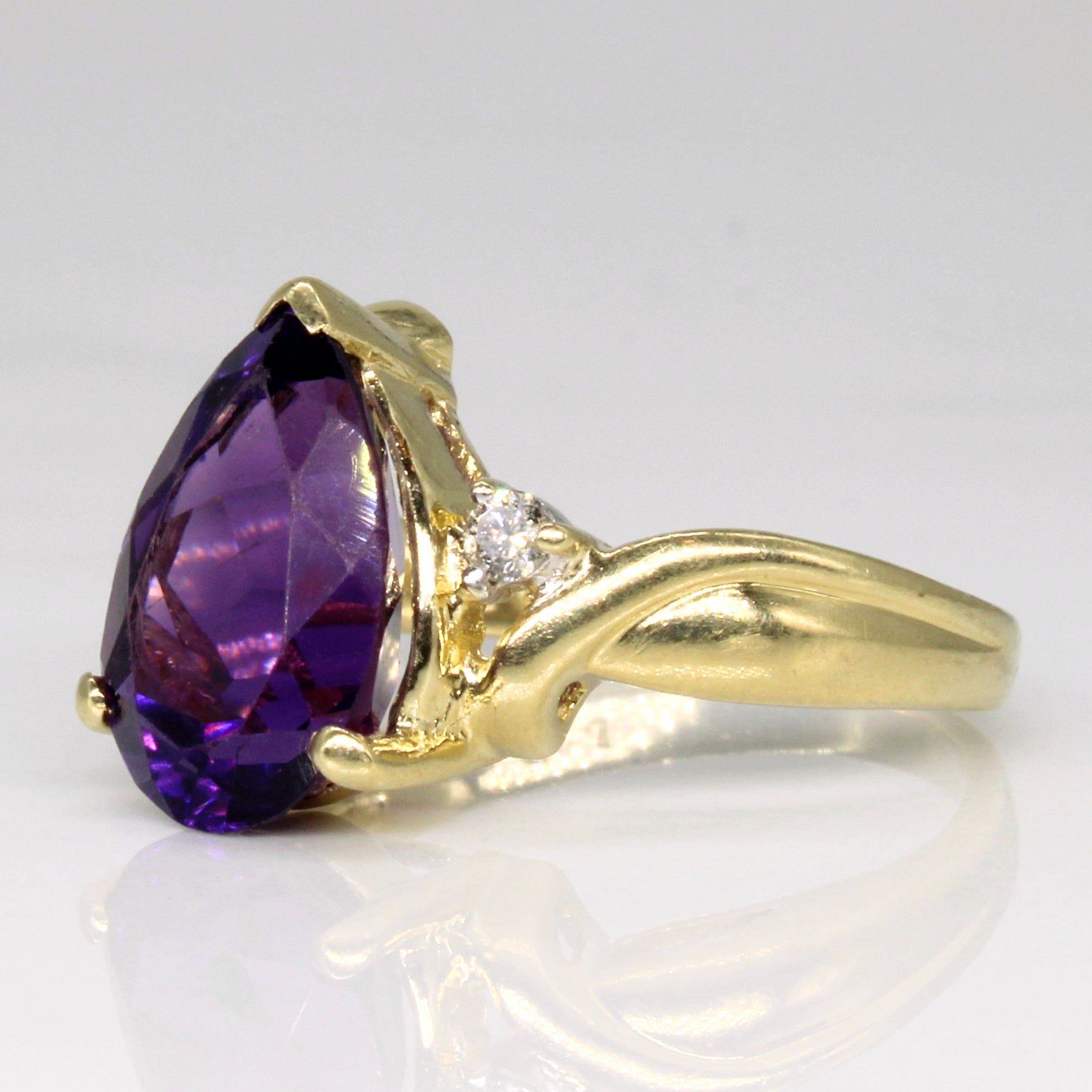 Pear Cut Amethyst & Diamond Bypass Ring | 2.75ct, 0.04ctw | SZ 5.5 |