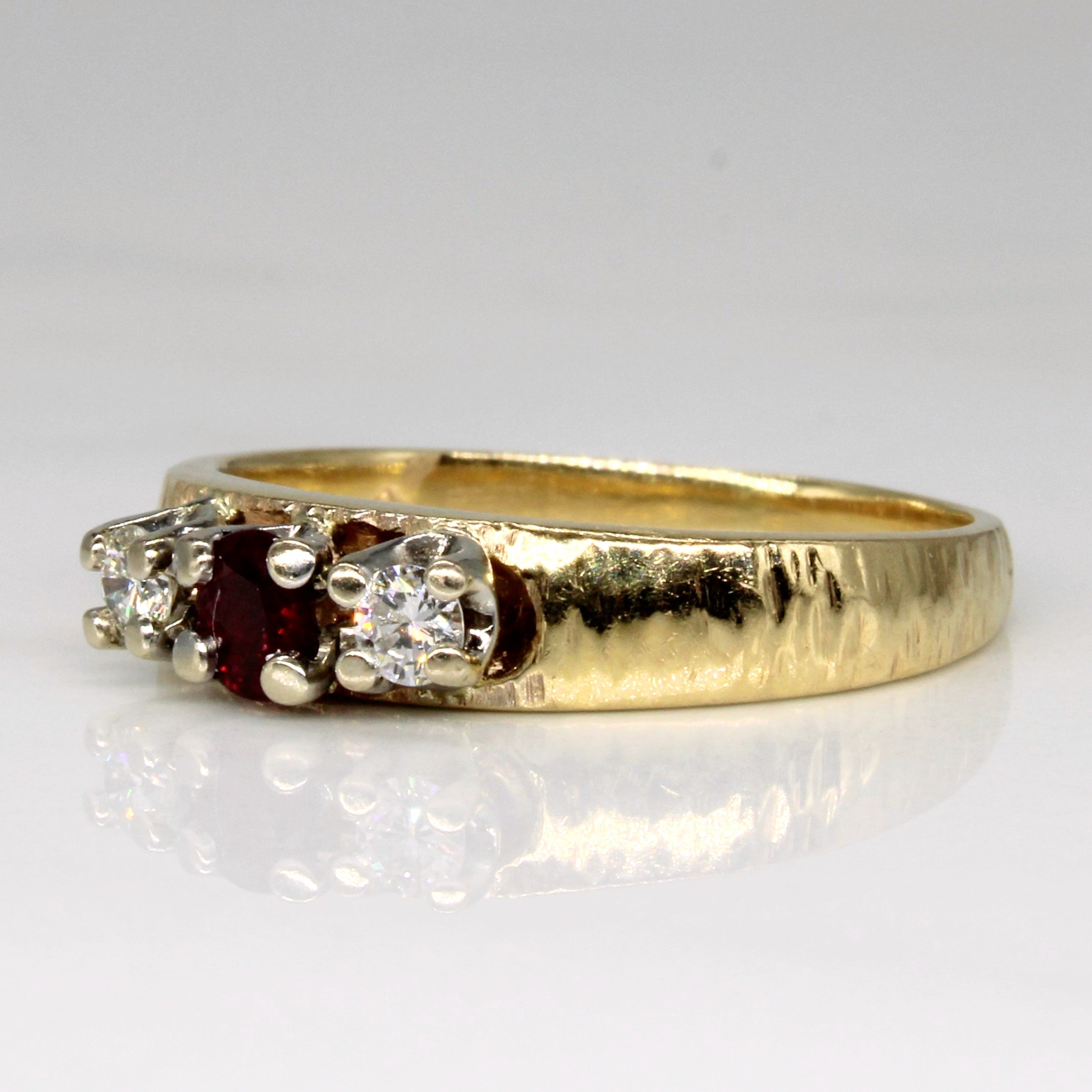 Ruby & Diamond Three Stone Ring | 0.25ct, 0.18ctw | SZ 9.25 |