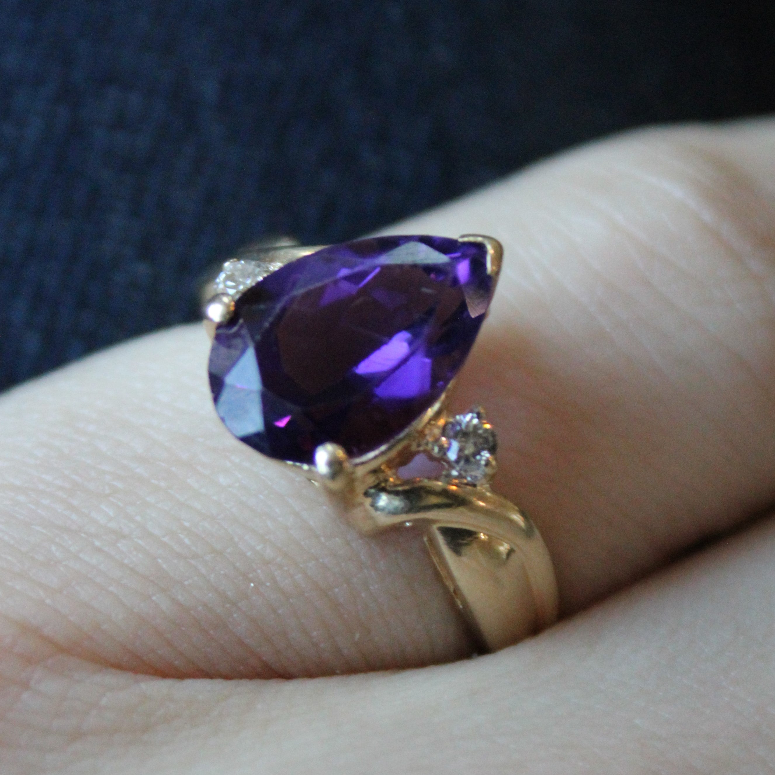 Pear Cut Amethyst & Diamond Bypass Ring | 2.75ct, 0.04ctw | SZ 5.5 |