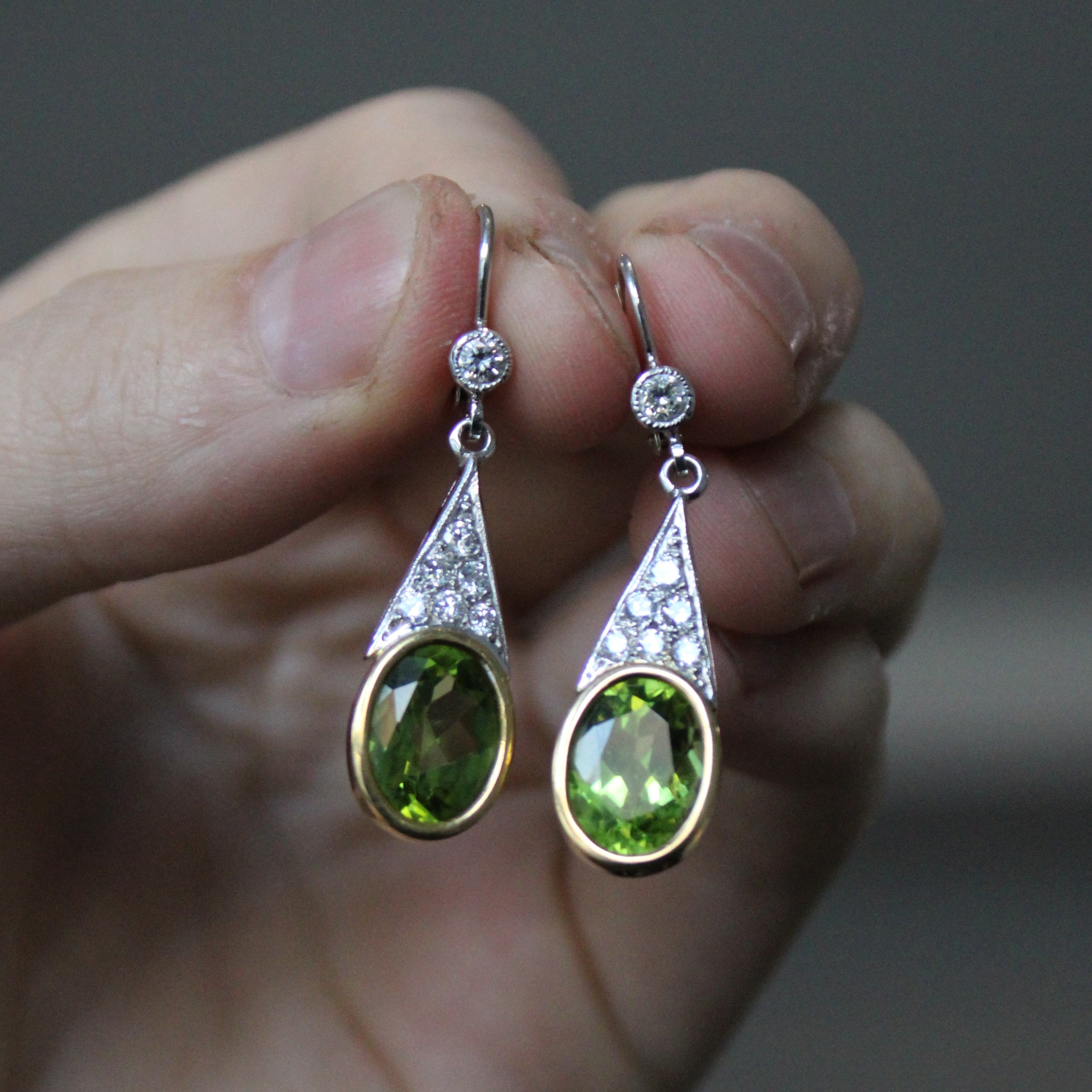 Peridot & Diamond Drop Earrings | 6.60ctw, 0.68ctw |