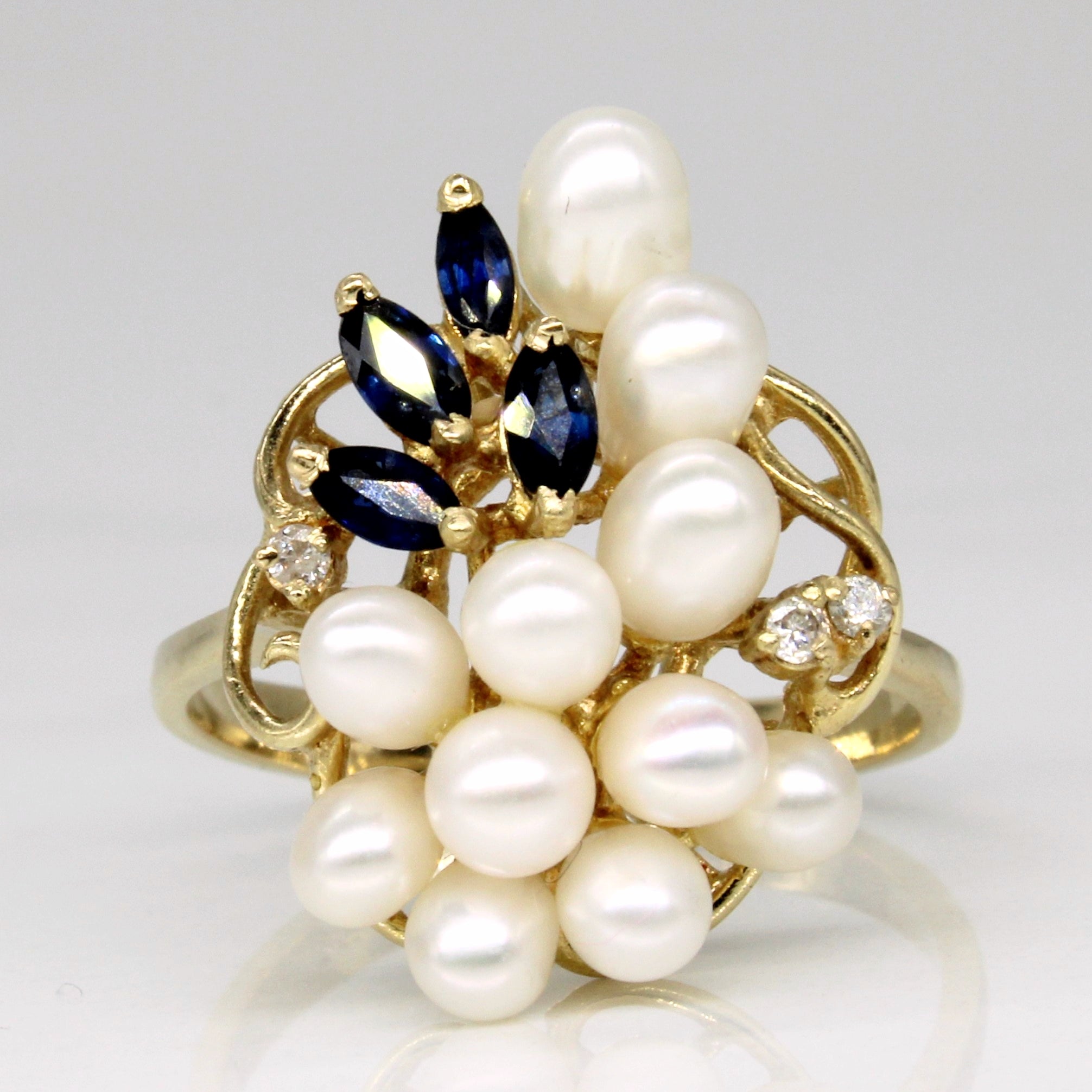 Pearl & Sapphire Cocktail Ring | 0.20ctw | SZ 7 |