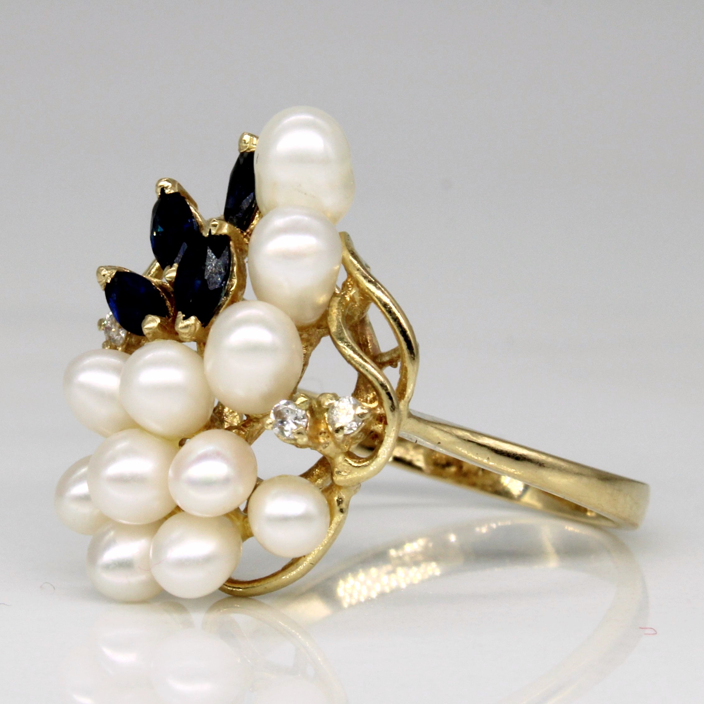 Pearl & Sapphire Cocktail Ring | 0.20ctw | SZ 7 |