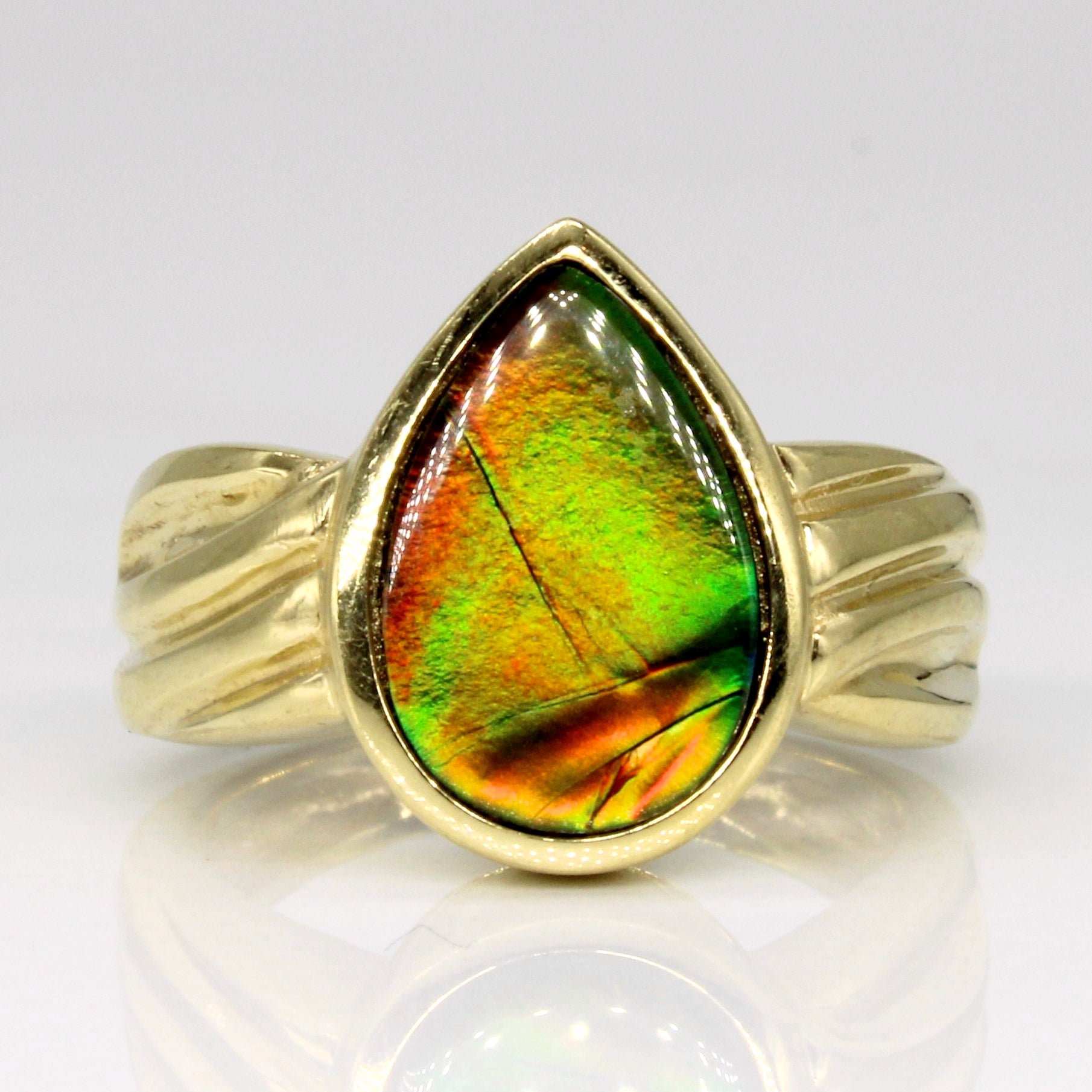 Pear Cab Ammolite Cocktail Ring | 1.50ct | SZ 4.75 |