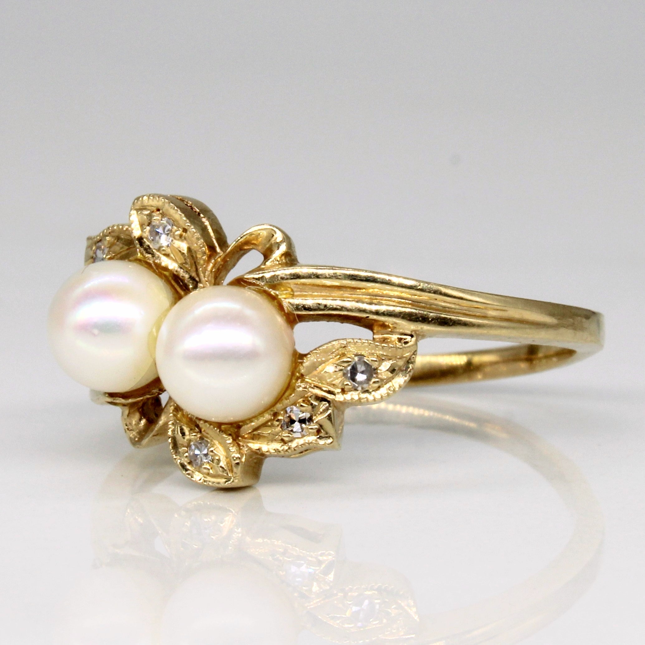 Ornate Pearl & Diamond Ring | 0.06ctw | SZ 8.5 |