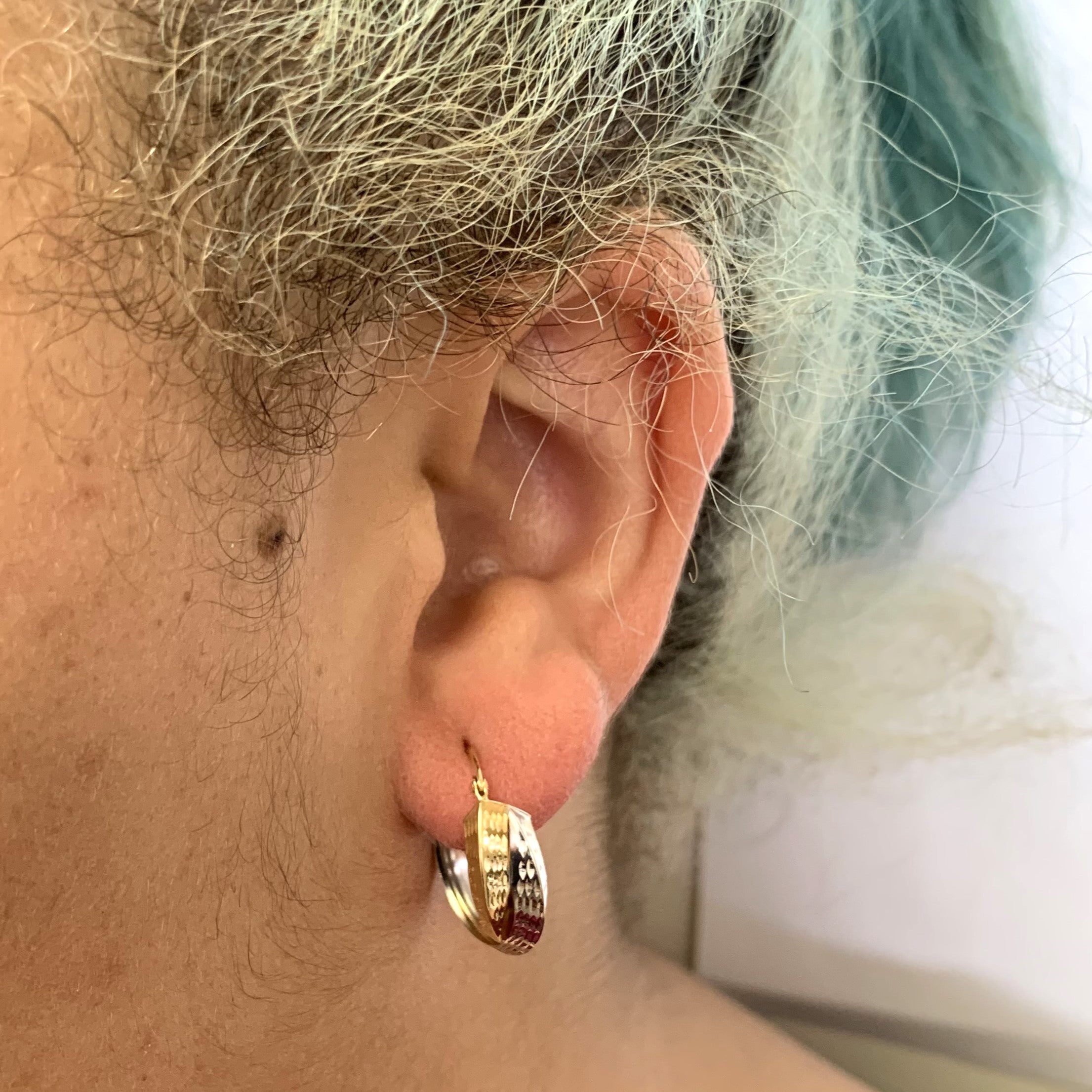 Textured Two Tone Gold Hoop Earrings |