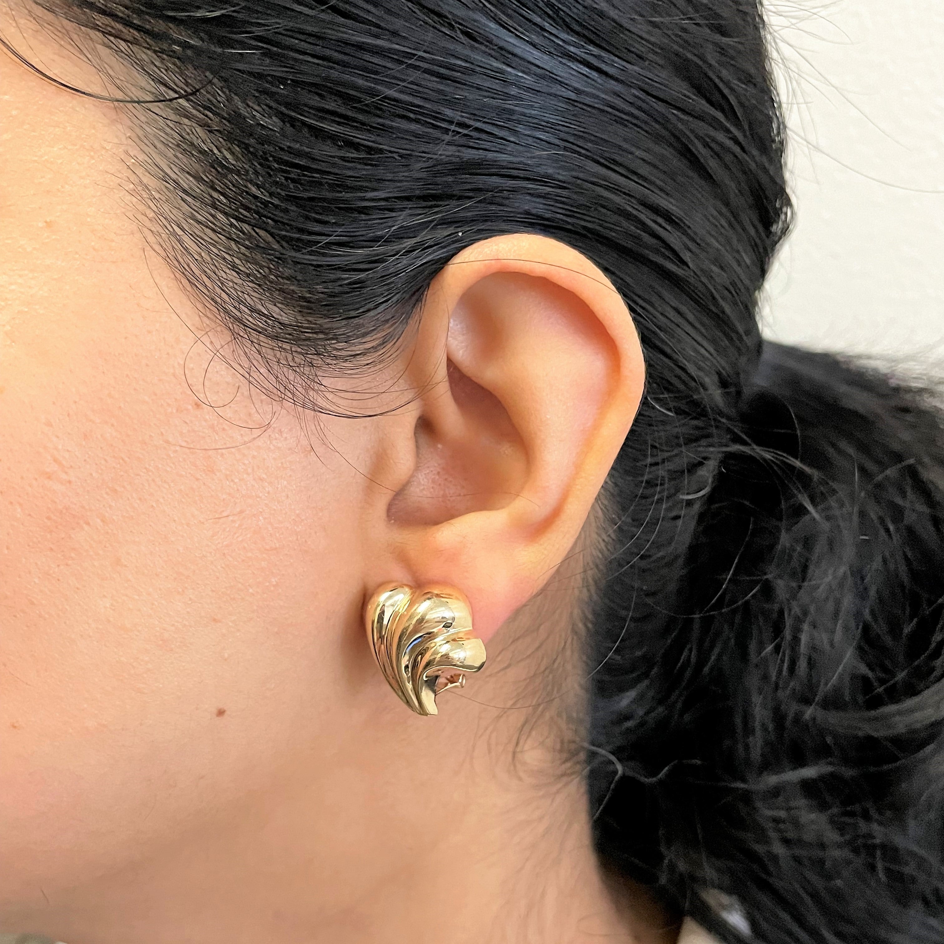 Yellow Gold Fan Stud Earrings |