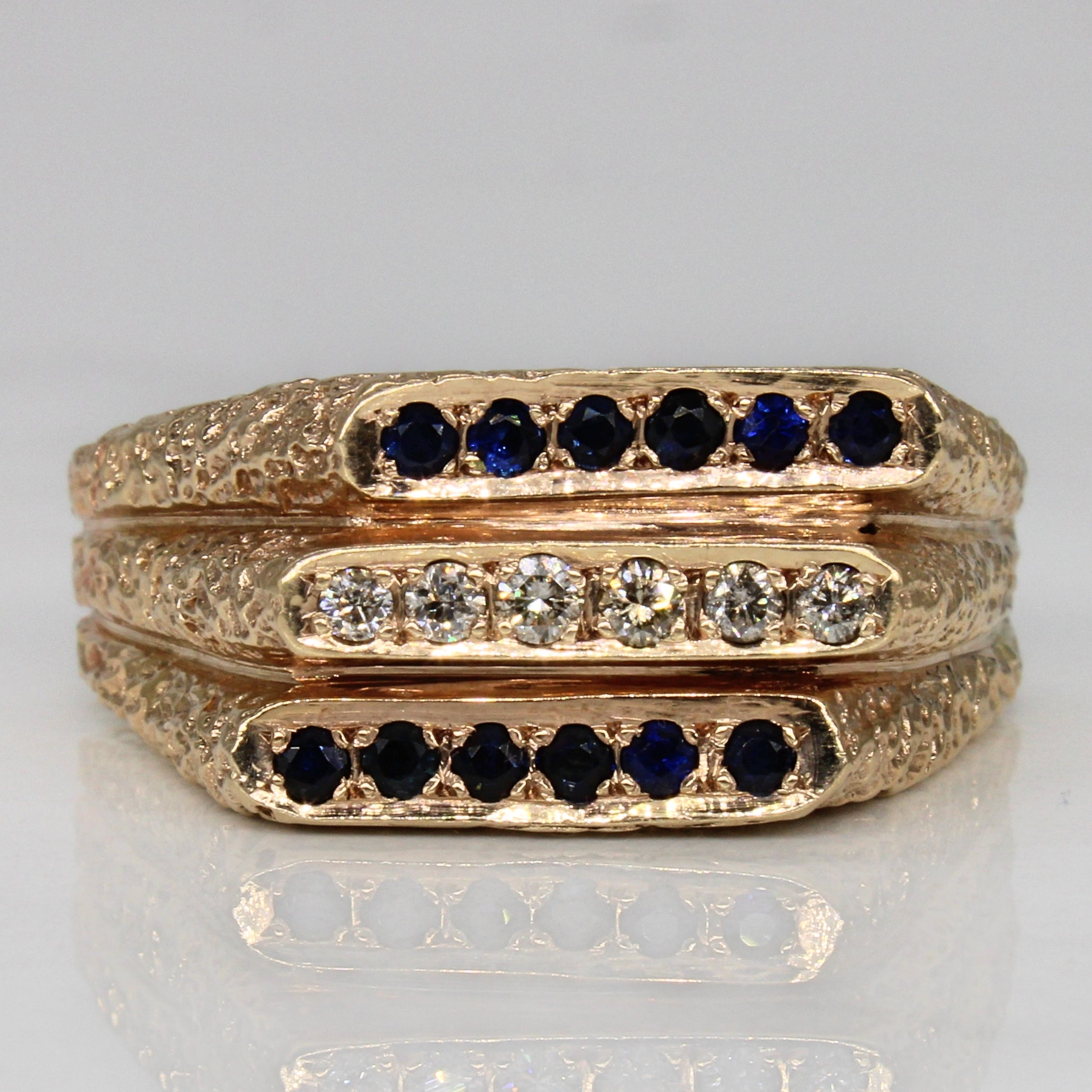 Sapphire & Diamond Textured Ring | 0.50ctw, 0.25ctw | SZ 13.25 |