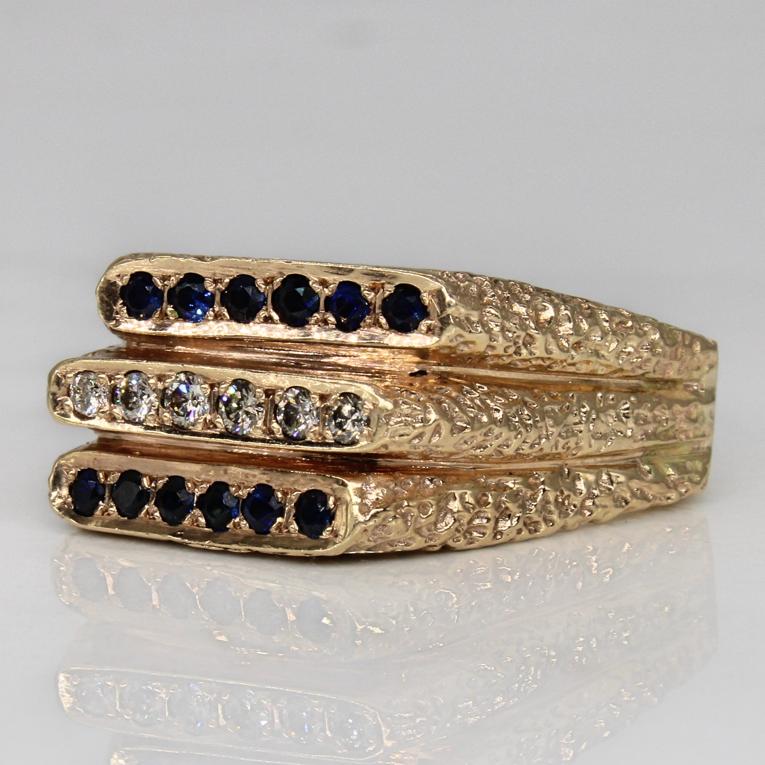 Sapphire & Diamond Textured Ring | 0.50ctw, 0.25ctw | SZ 13.25 |