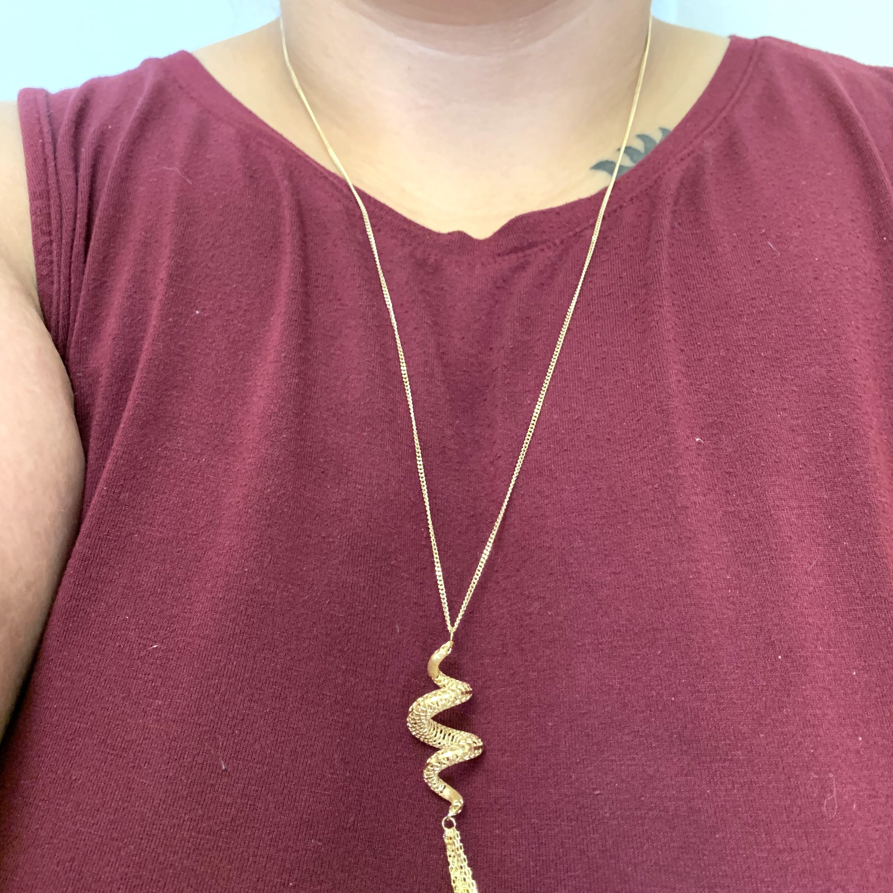 Yellow Gold Spiral Tassel Necklace | 26" |