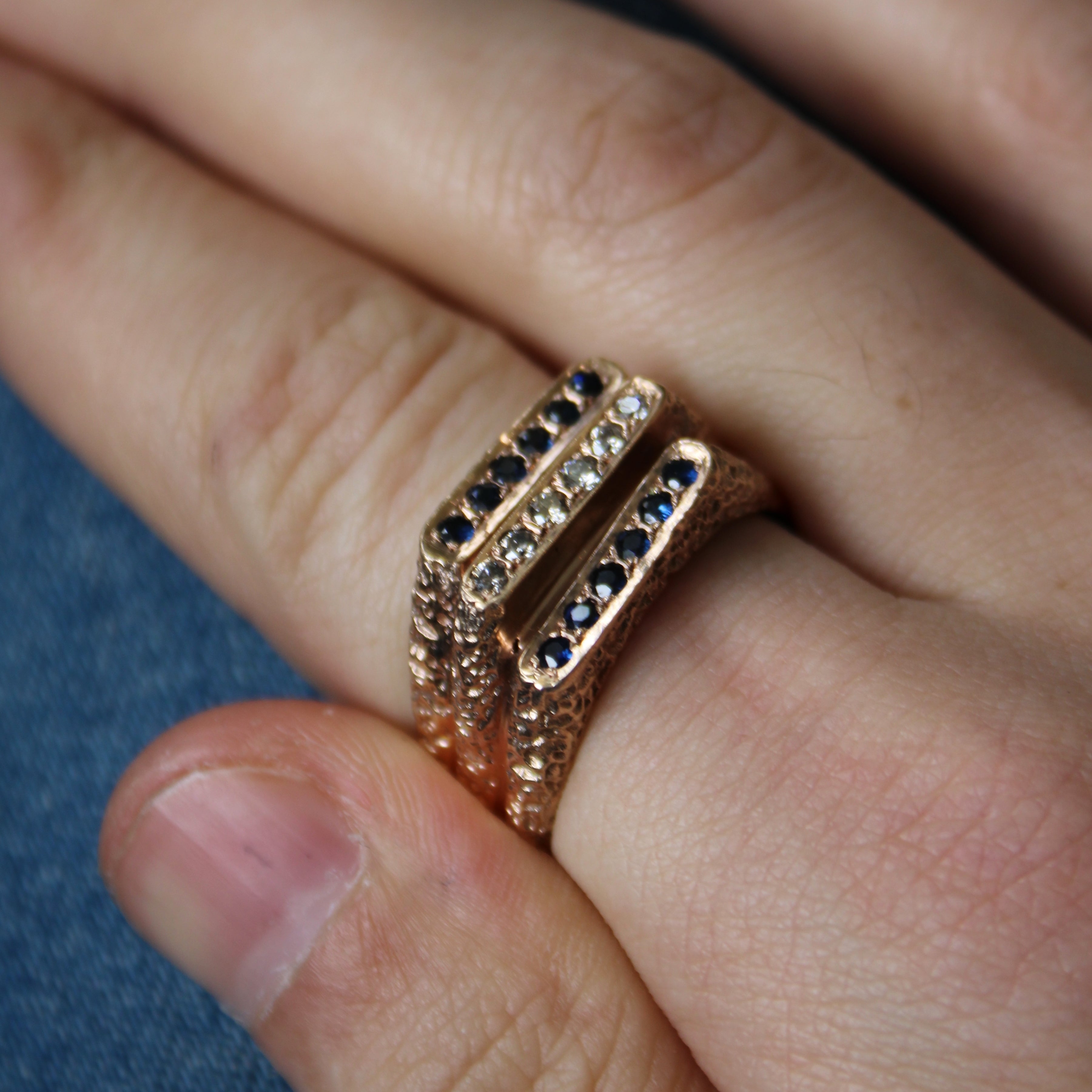 Sapphire & Diamond Textured Ring | 0.50ctw, 0.25ctw | SZ 13.25 |
