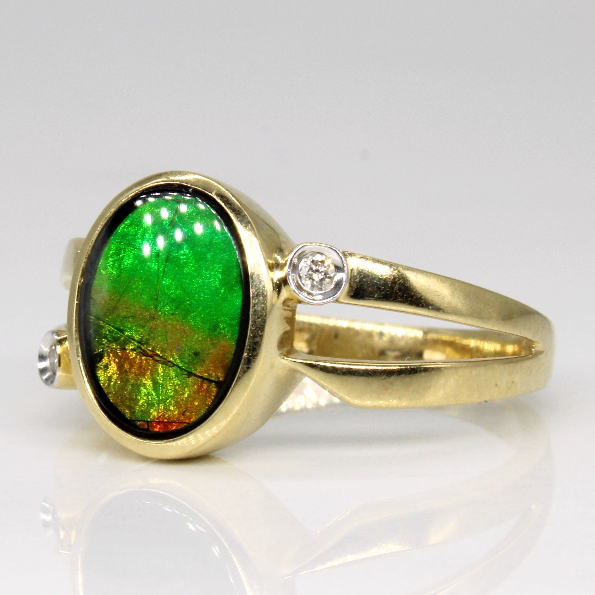 Ammolite & Diamond Ring | 0.50ct, 0.03ctw | SZ 8 |