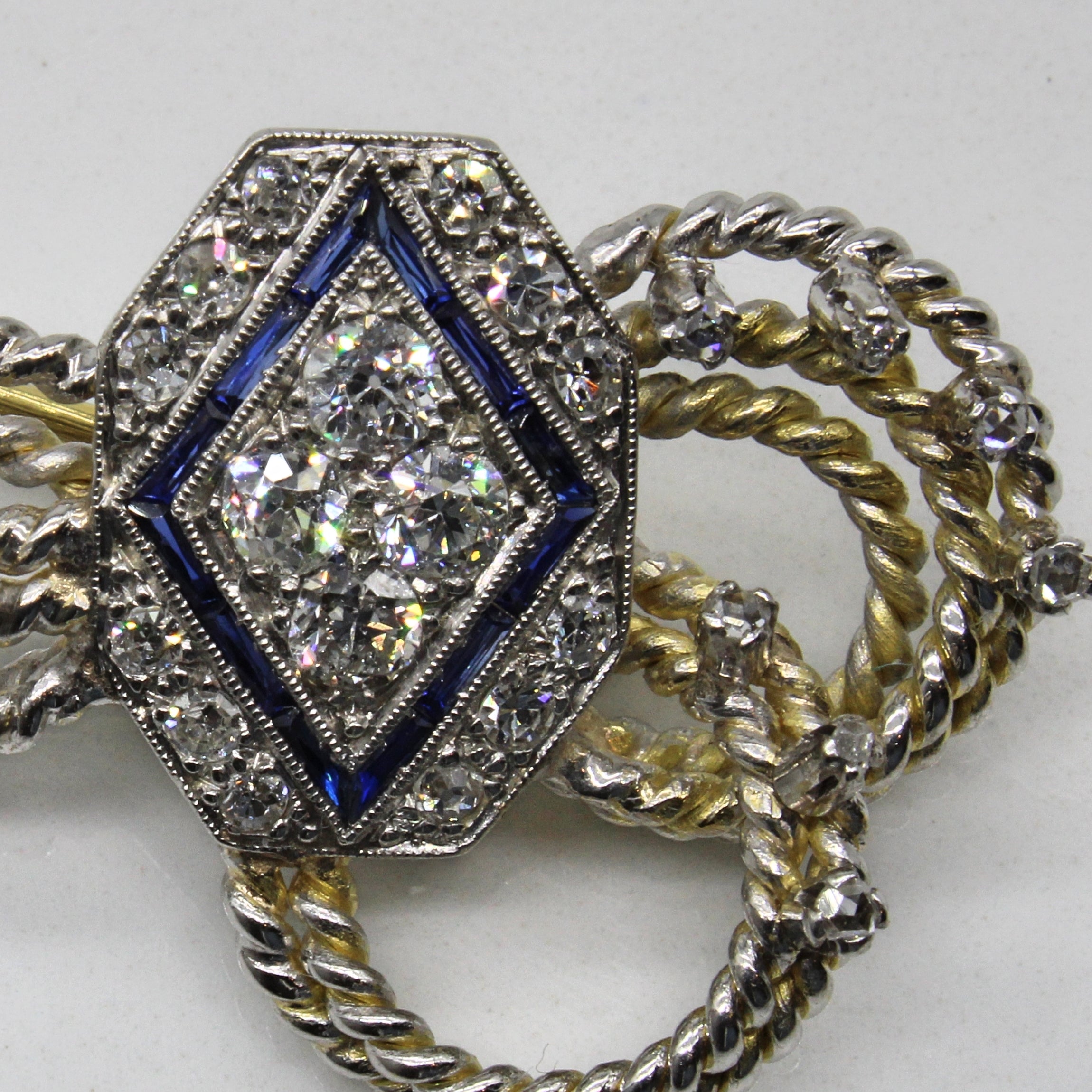 Refabricated Art Deco Diamond & Sapphire Brooch | 1.00ctw, 0.07ctw |