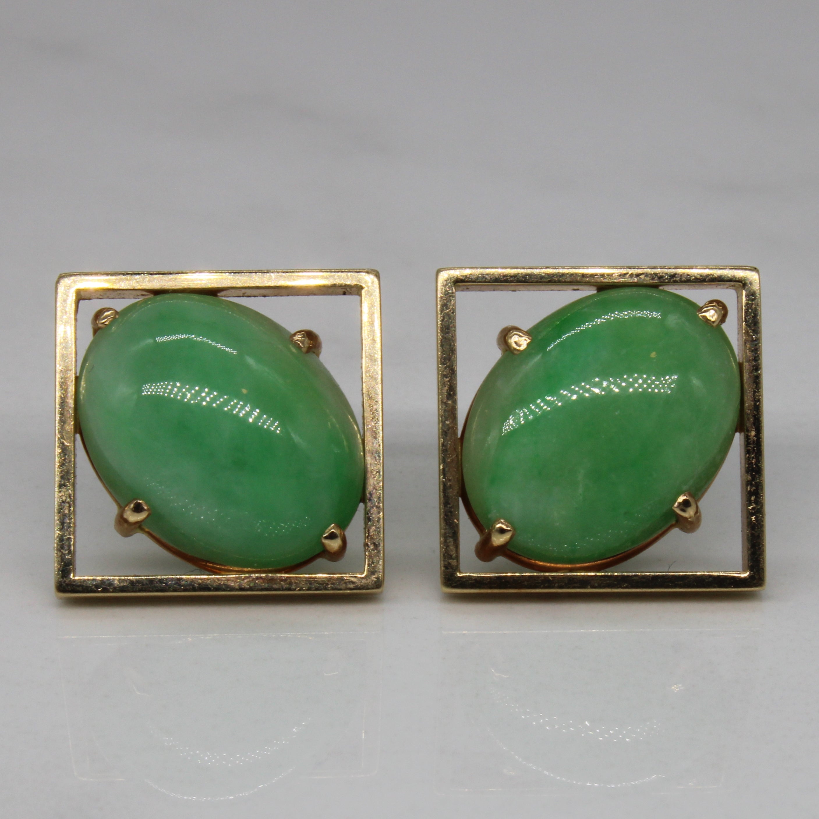 Jadeite Square with Oval Cabochon Earrings | 15.80ctw |