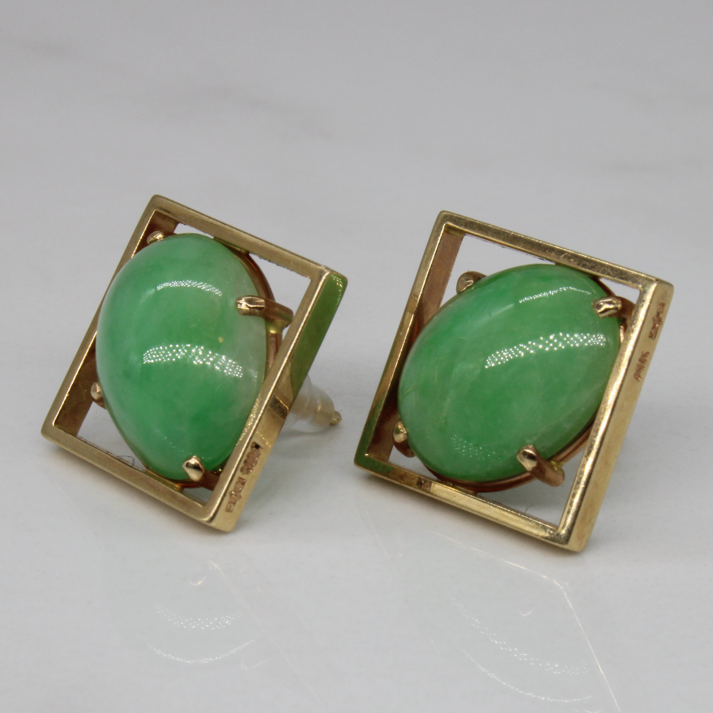 Jadeite Square with Oval Cabochon Earrings | 15.80ctw |