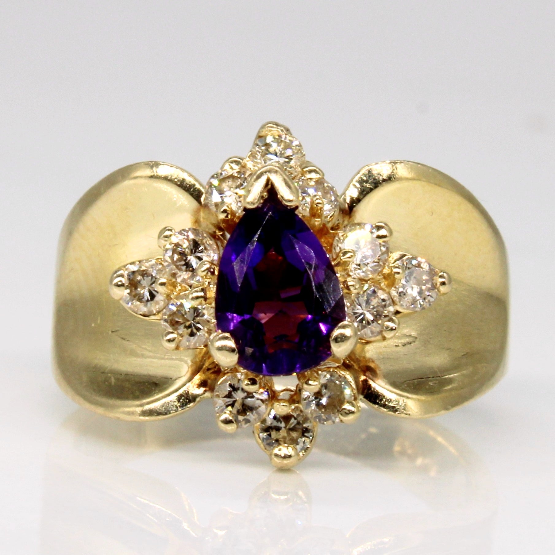 Pear Cut Amethyst & Diamond Ring | 0.70ct, 0.42ctw | SZ 6.25 |