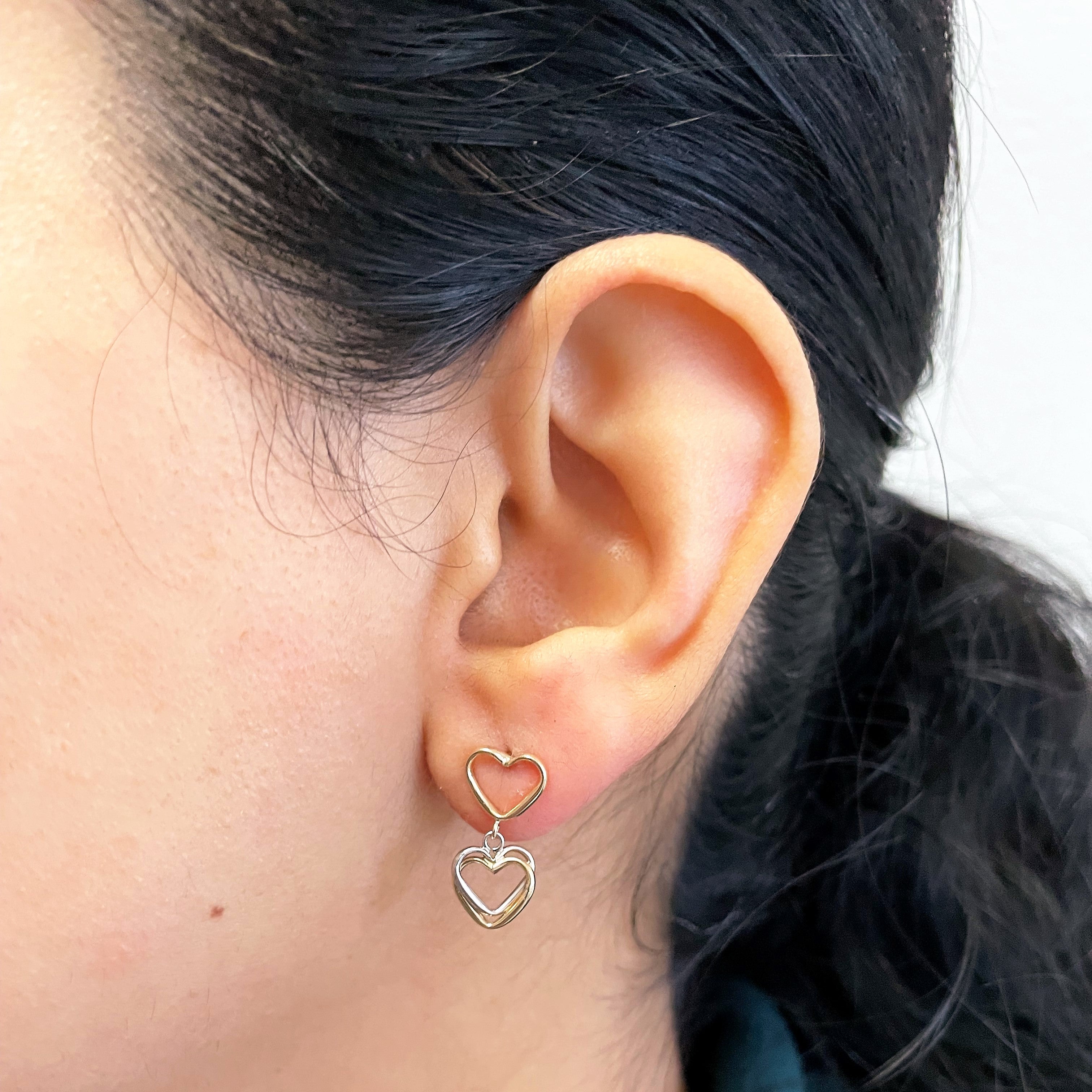 Double Heart Drop Earrings |