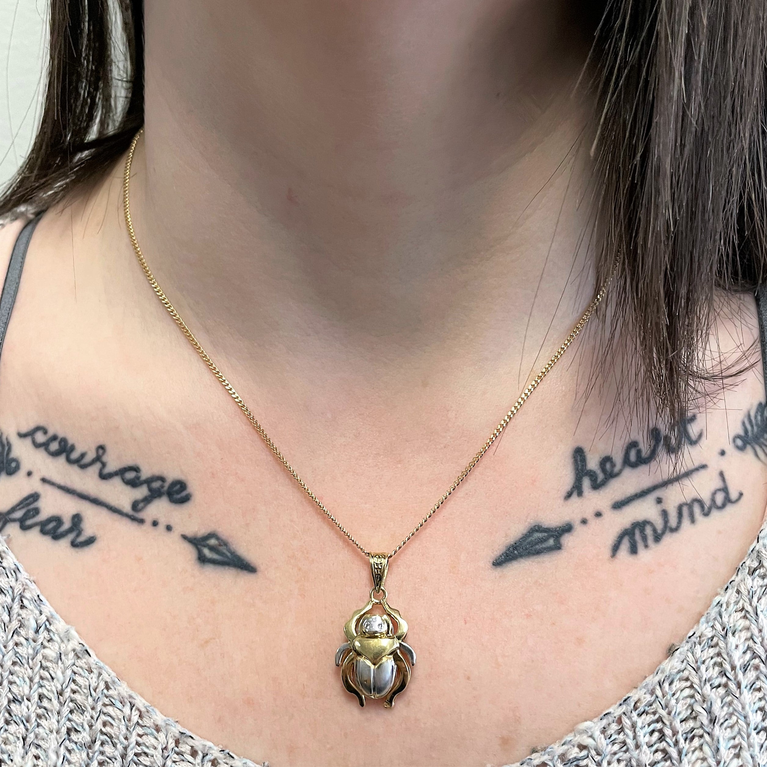 Two Tone Gold Scarab Necklace | 0.02ctw | 18" |