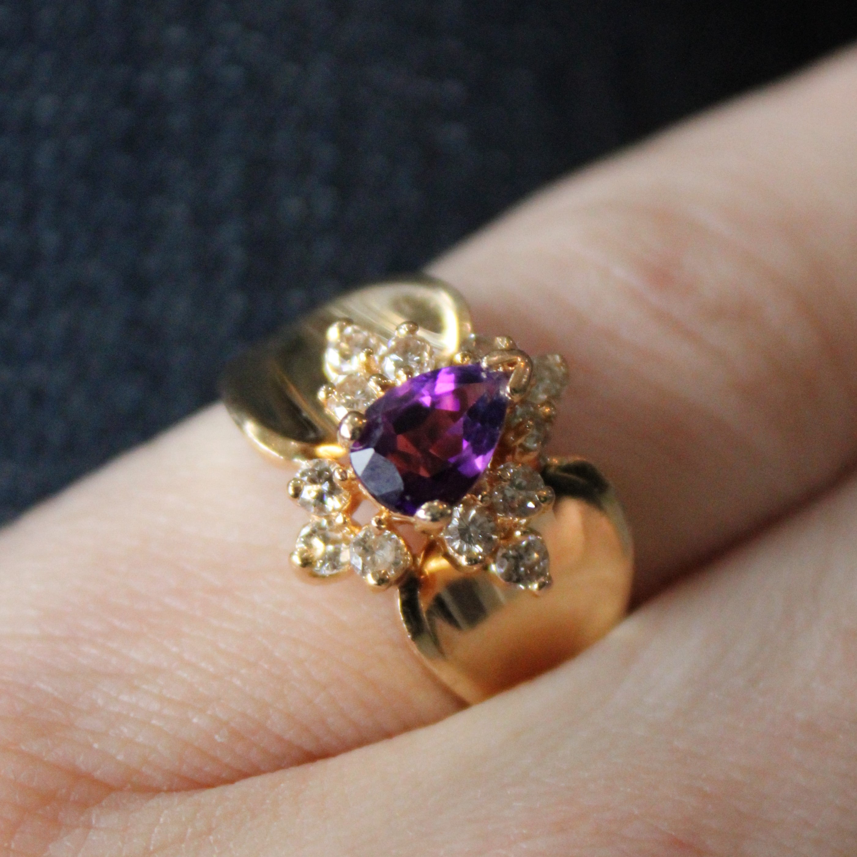 Pear Cut Amethyst & Diamond Ring | 0.70ct, 0.42ctw | SZ 6.25 |