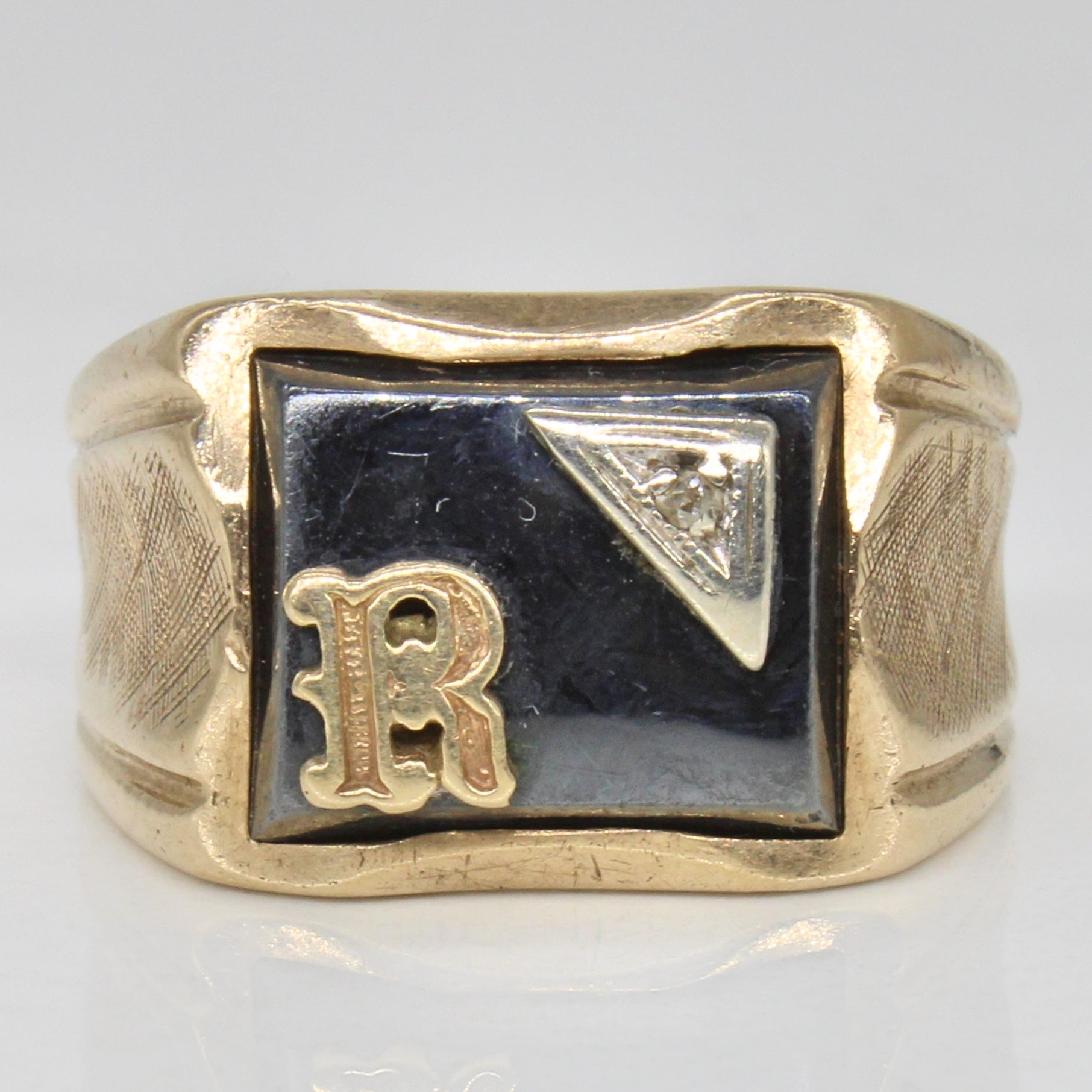 Hematite & Diamond 'R' Initial Ring | 5.00ct, 0.01ct | SZ 8.25 |