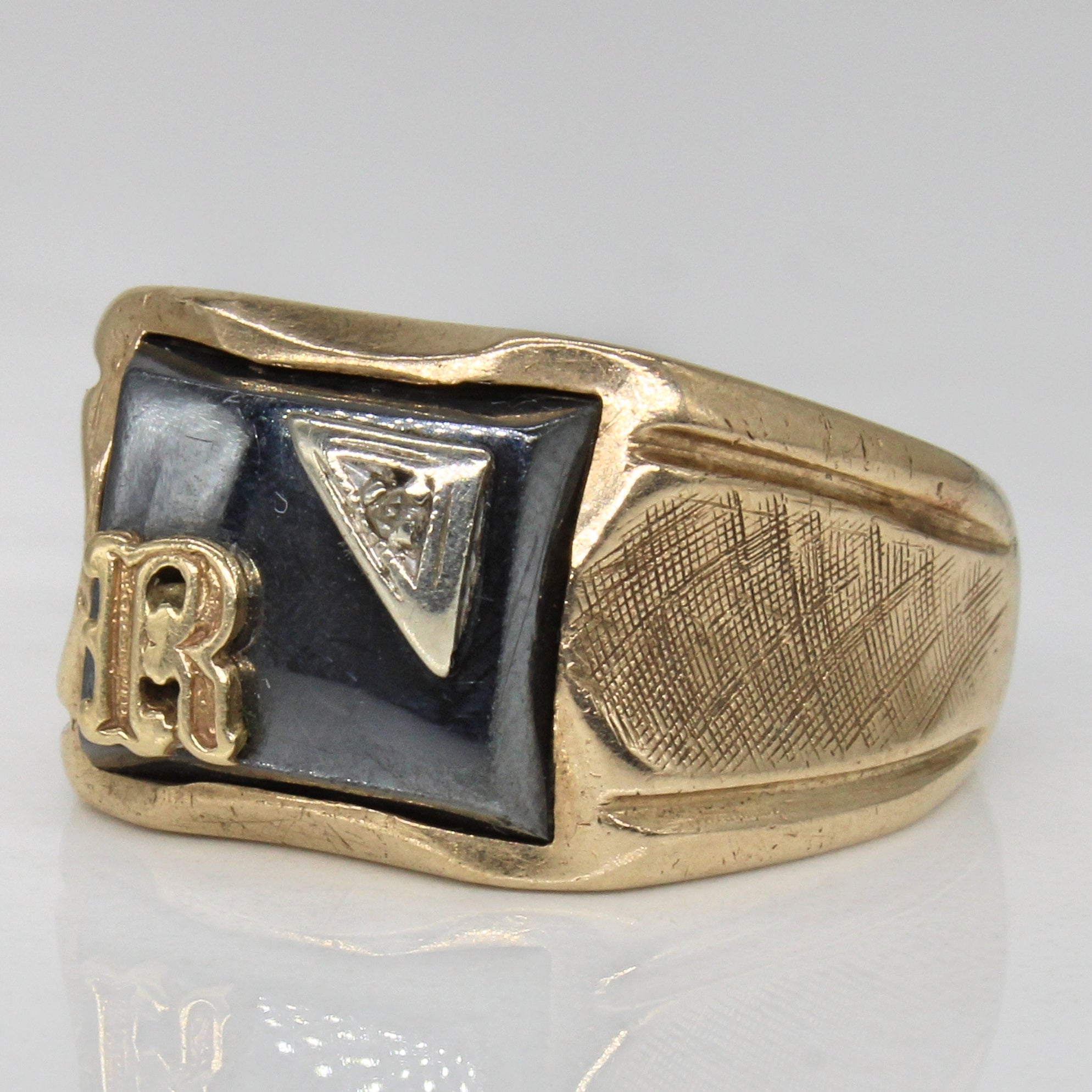 Hematite & Diamond 'R' Initial Ring | 5.00ct, 0.01ct | SZ 8.25 |