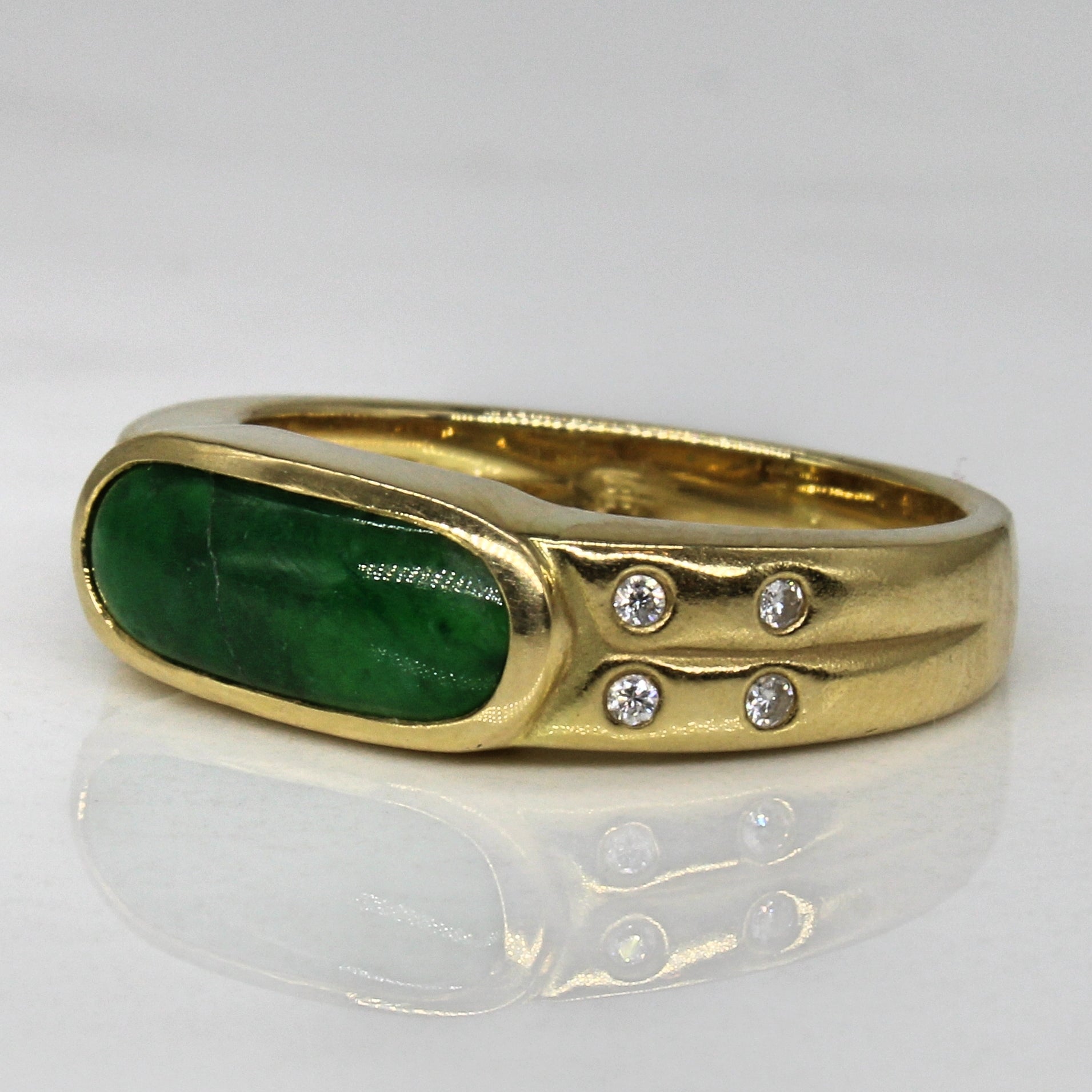 Vintage Jadeite & Diamond Saddle Ring | 0.90ct, 0.06ctw | SZ 5.25 |