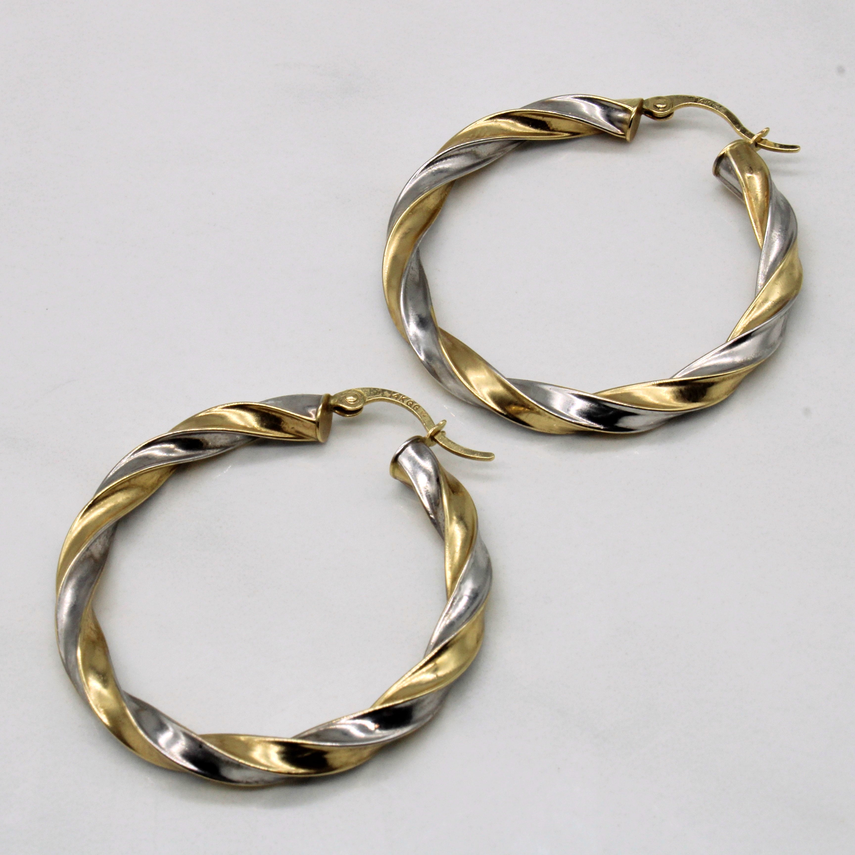 Two Tone Gold Twist Hoop Earrings |