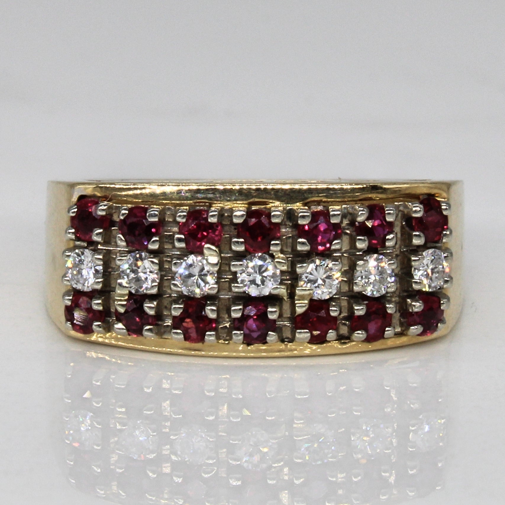 Ruby & Diamond Three Row Ring | 0.42ctw, 0.14ctw | SZ 6.75 |