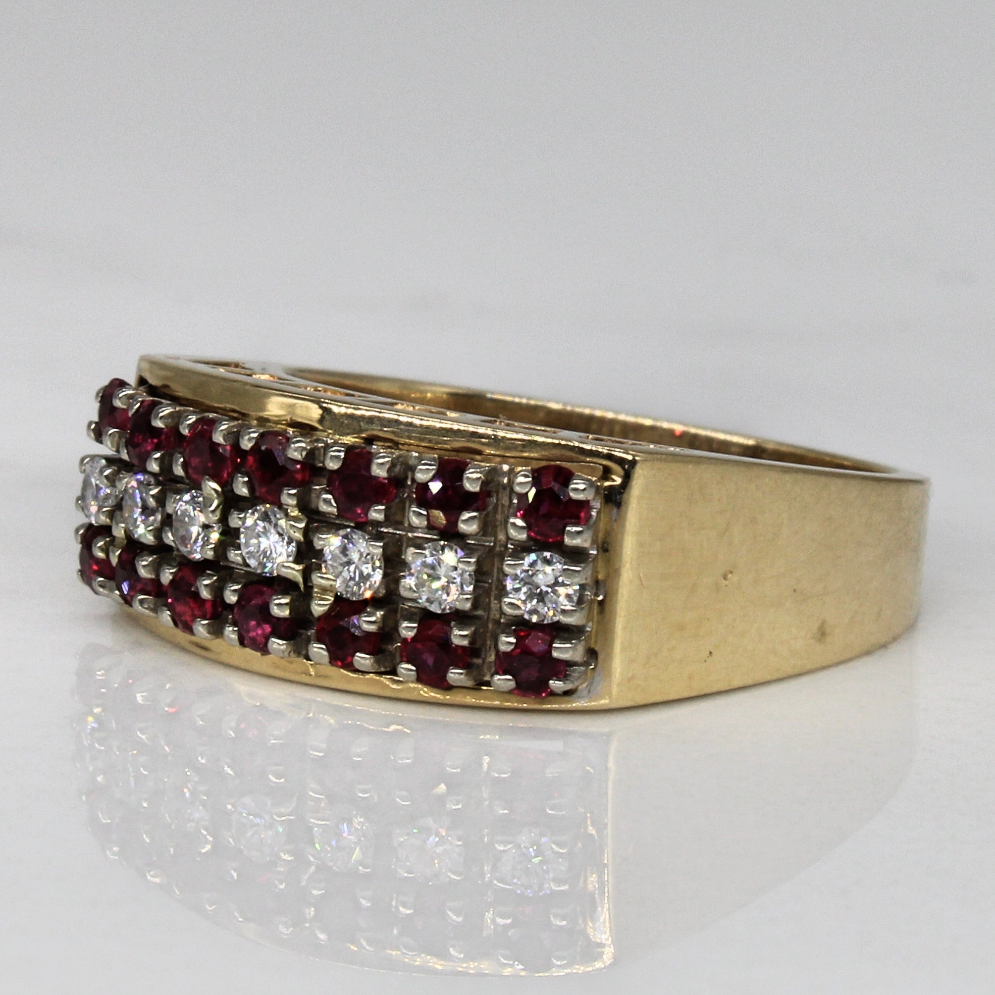 Ruby & Diamond Three Row Ring | 0.42ctw, 0.14ctw | SZ 6.75 |