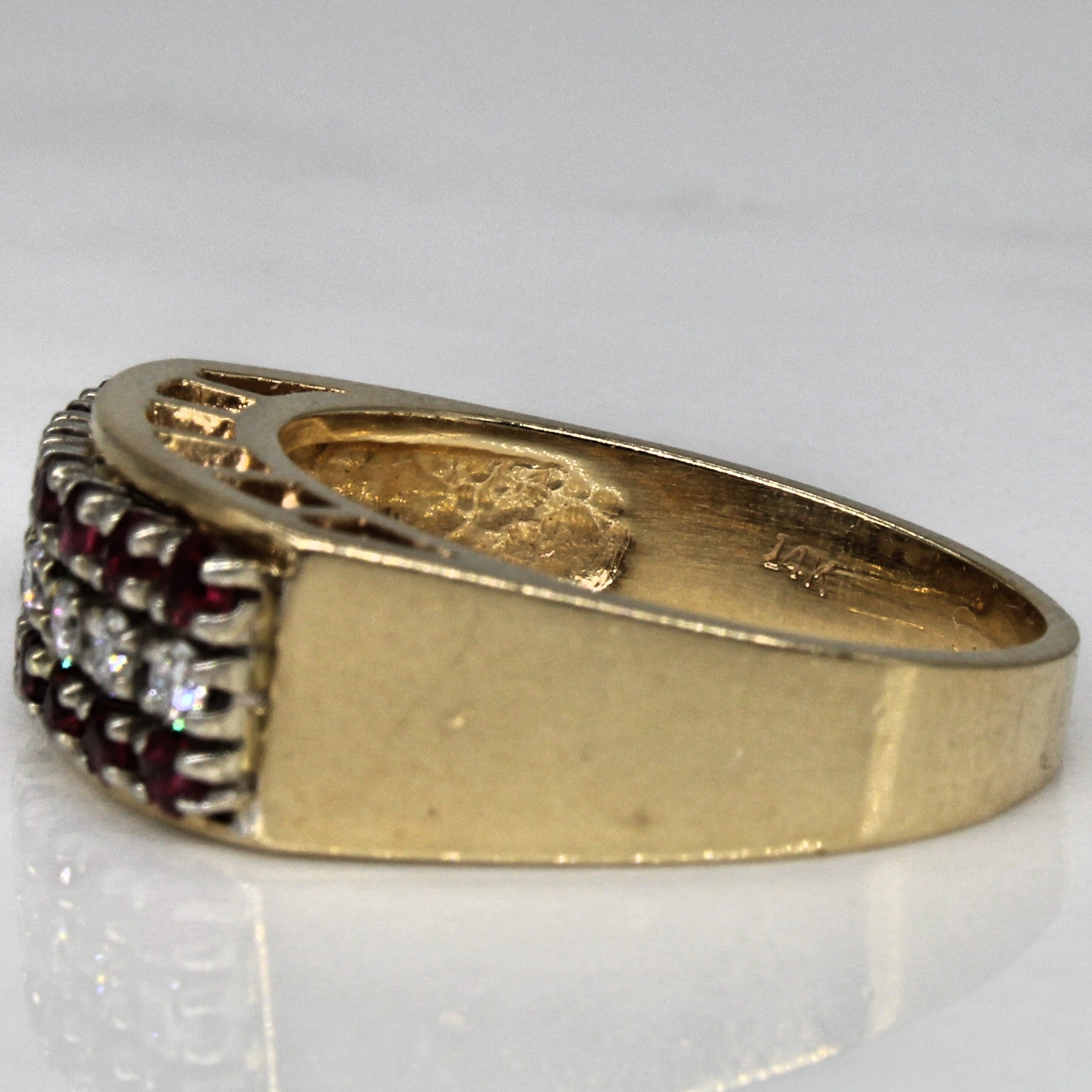 Ruby & Diamond Three Row Ring | 0.42ctw, 0.14ctw | SZ 6.75 |