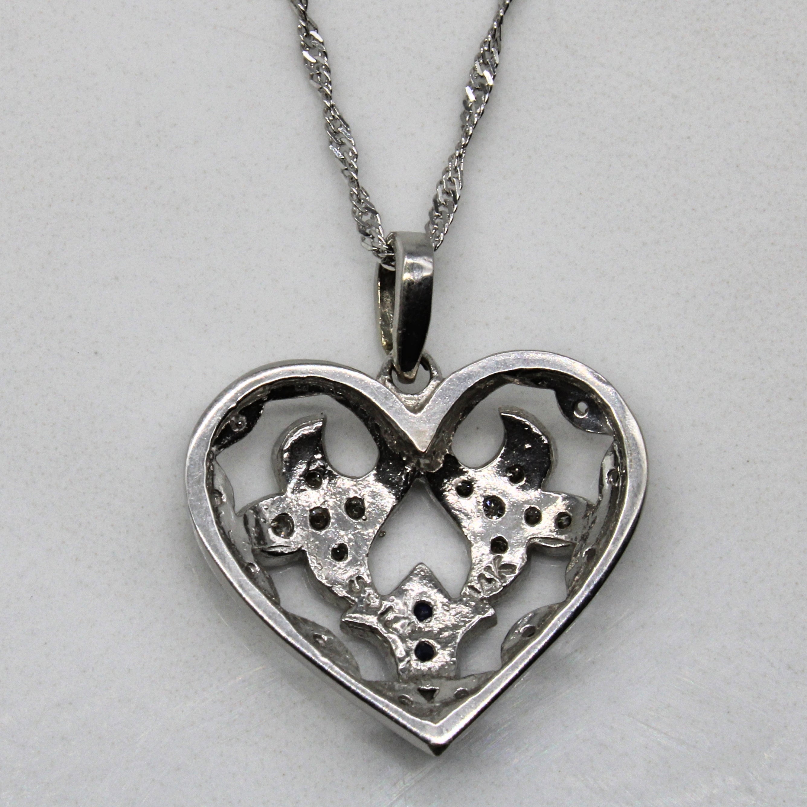 Diamond & Sapphire Heart Pendant Necklace | 0.11ctw, 0.05ctw | 18" |