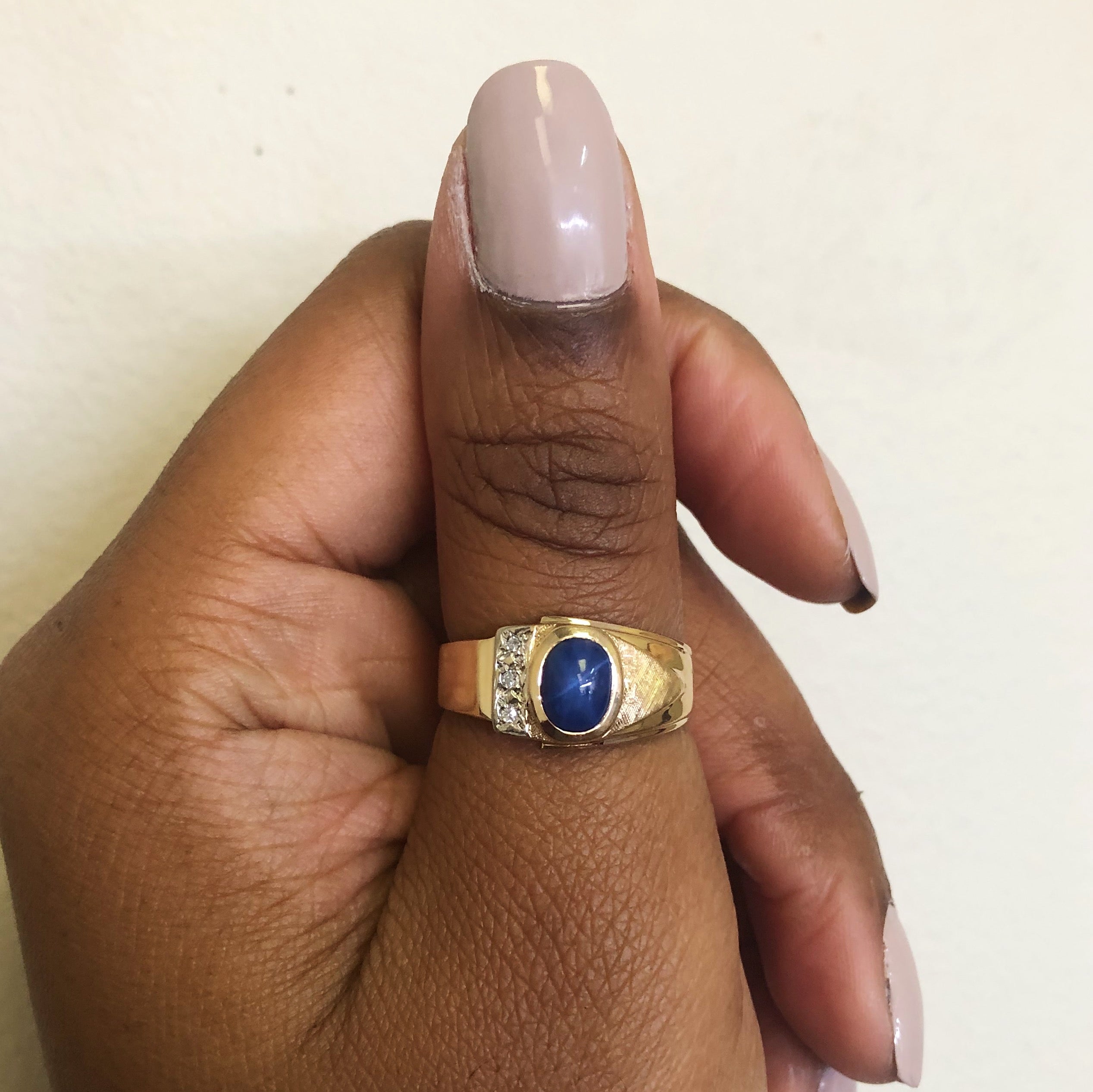 Synthetic Blue Star Sapphire & Diamond Ring | 1.45ct, 0.03ctw | SZ 10 |