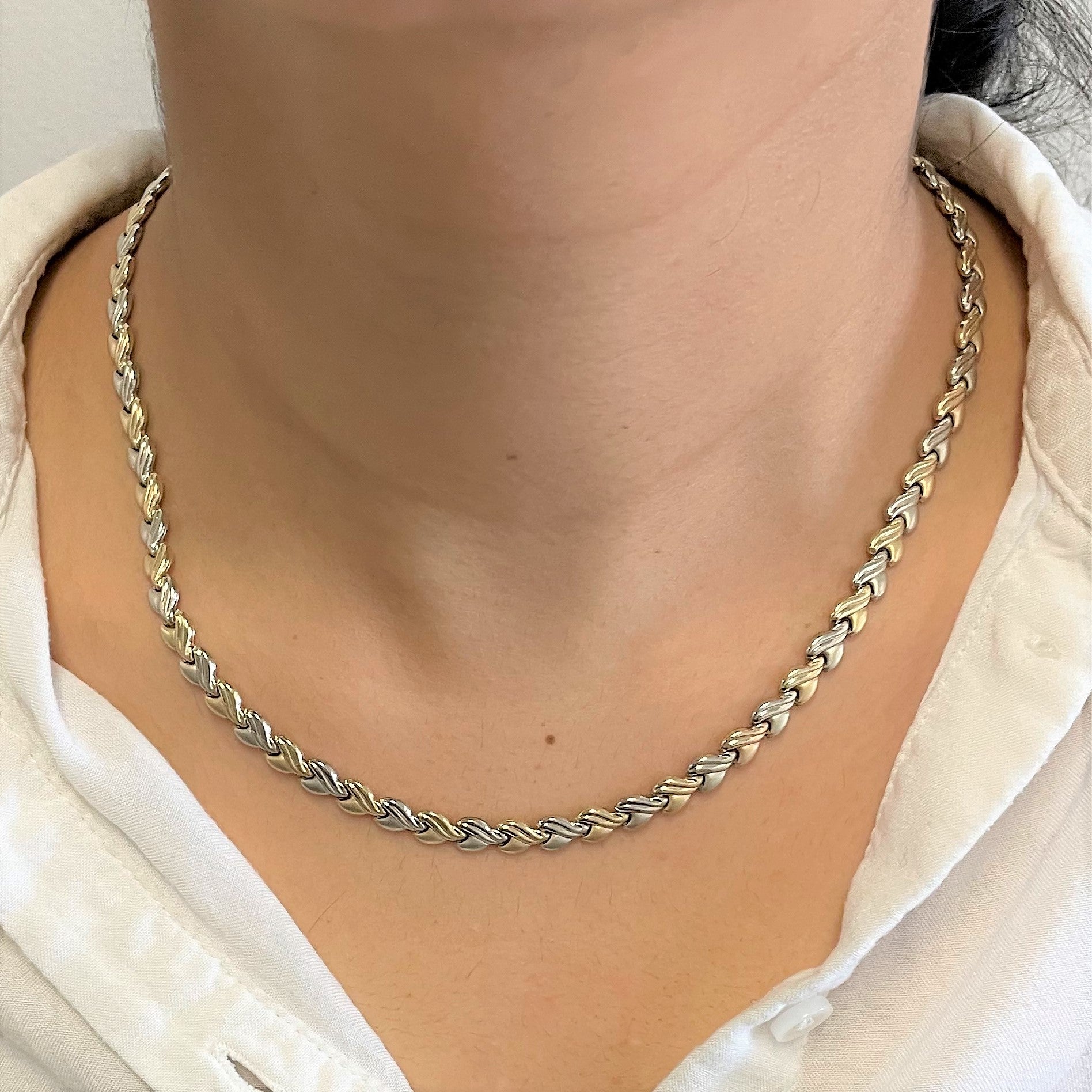 Textured Two Tone Gold Necklace | 17" |