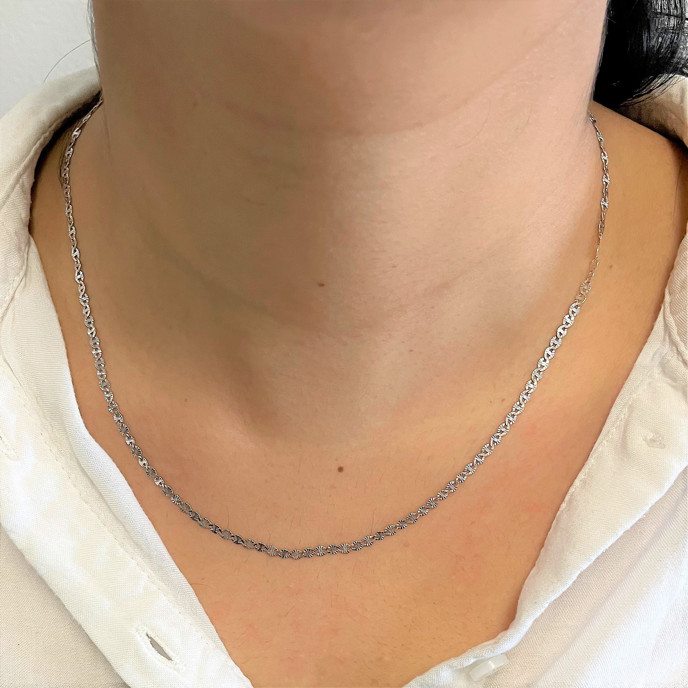 14k White Gold Diamond Cut Anchor Chain | 18" |